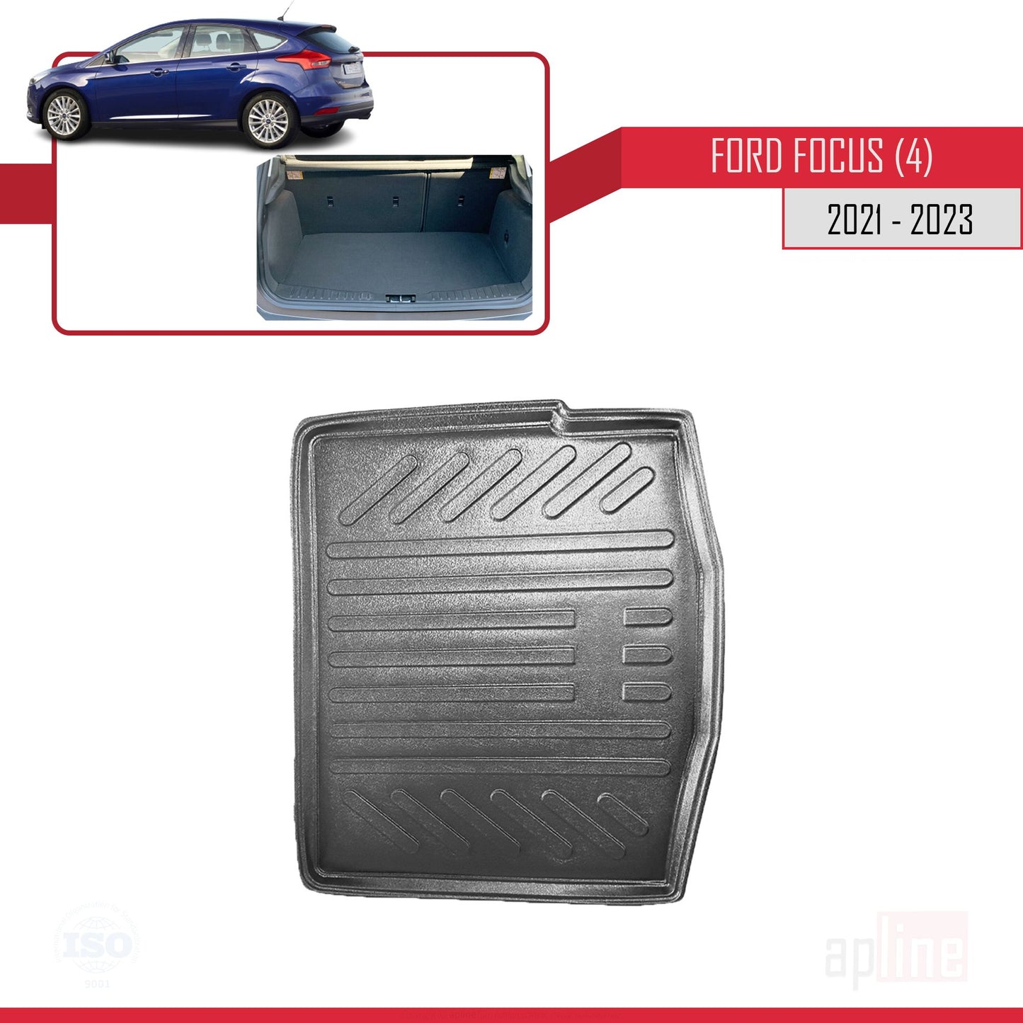 Compatible avec Ford Focus 3 (C346) HB Post-Facelift 2015-2018 Flexible Tapis de Coffre Plancher de Chargement Noir
