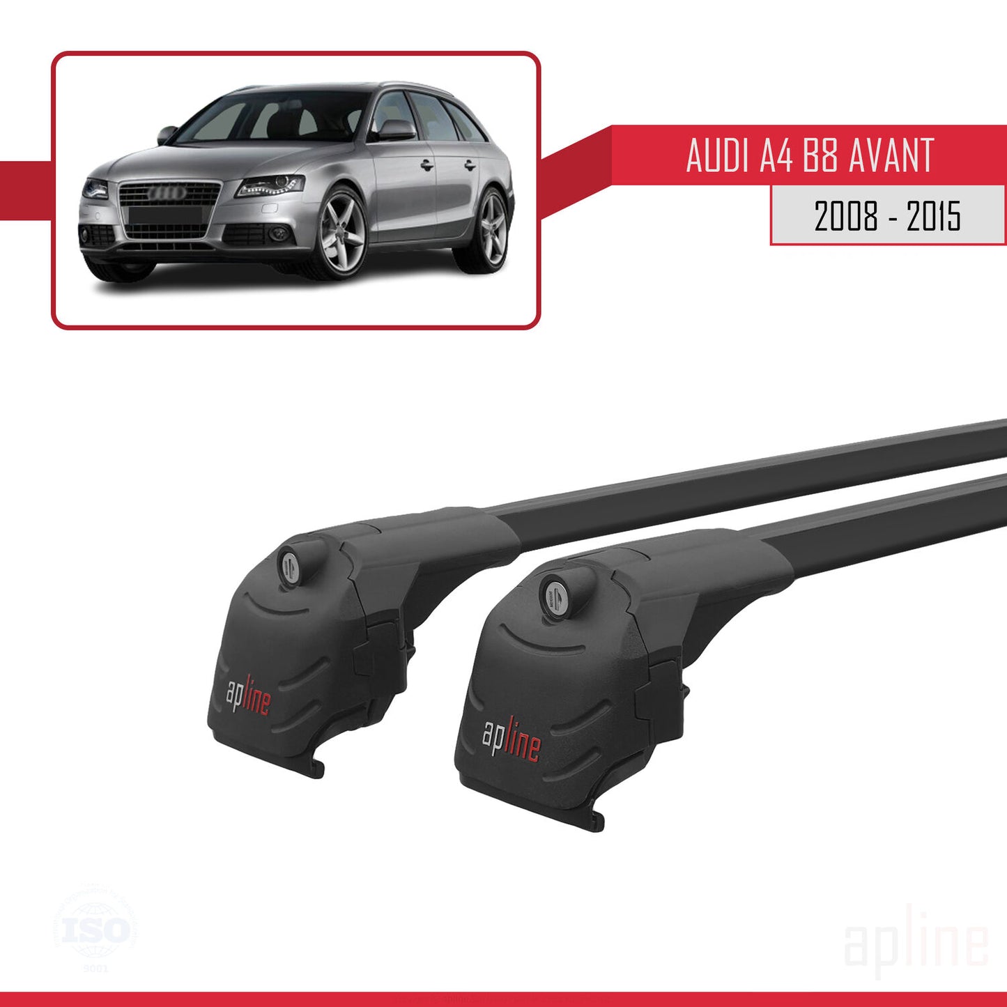 Compatible avec A4 (B8) Avant 2008-2015 ACE-2 Barres de Toit Railing Porte-Bagages de Voiture Noir Aluminium 2 Barres