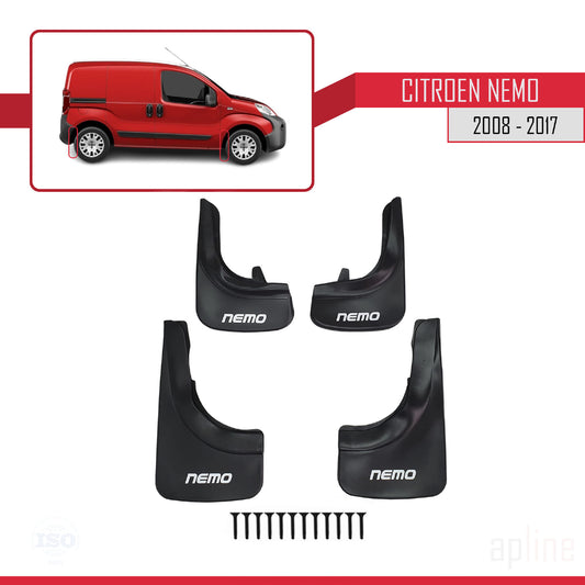 Compatible avec Citroen Nemo 3 (225) 2008-2017 Jeu de Bavettes Garde-boue Avant et Arrière de Voiture 4 Pcs Noir