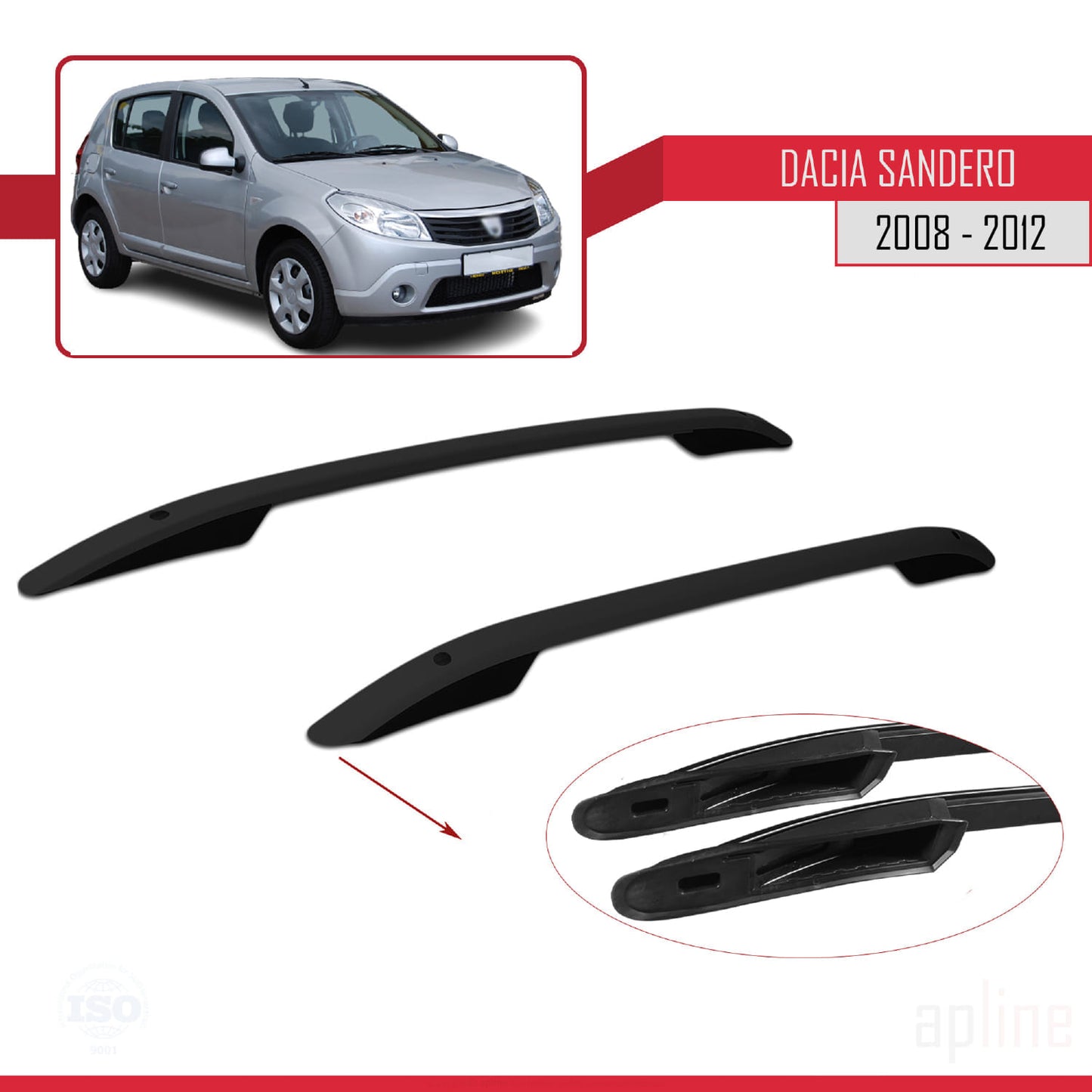 Compatible avec Dacia Sandero (B90) 2008-2012 (Empattement Court L1/H1) Rails de Toit Porte-bagages sur le Toit (Modèle Adhésif) Noir
