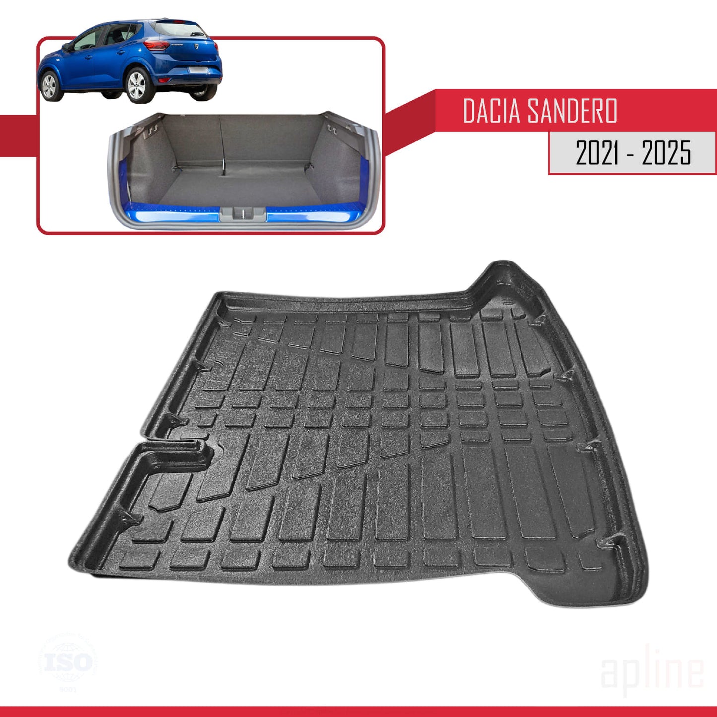 Compatible avec Dacia Sandero 3 (DJF) 2021-2025 Flexible Tapis de Coffre Plancher de Chargement Noir