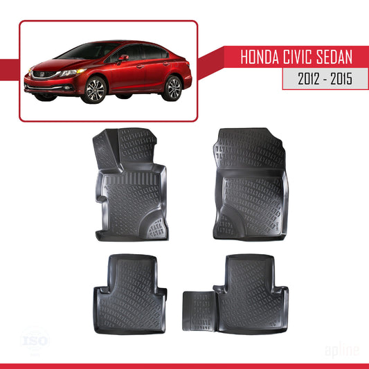 Compatible avec Honda Civic 9 (FB) Berline 2012-2015 4D Tapis de Voiture Noir