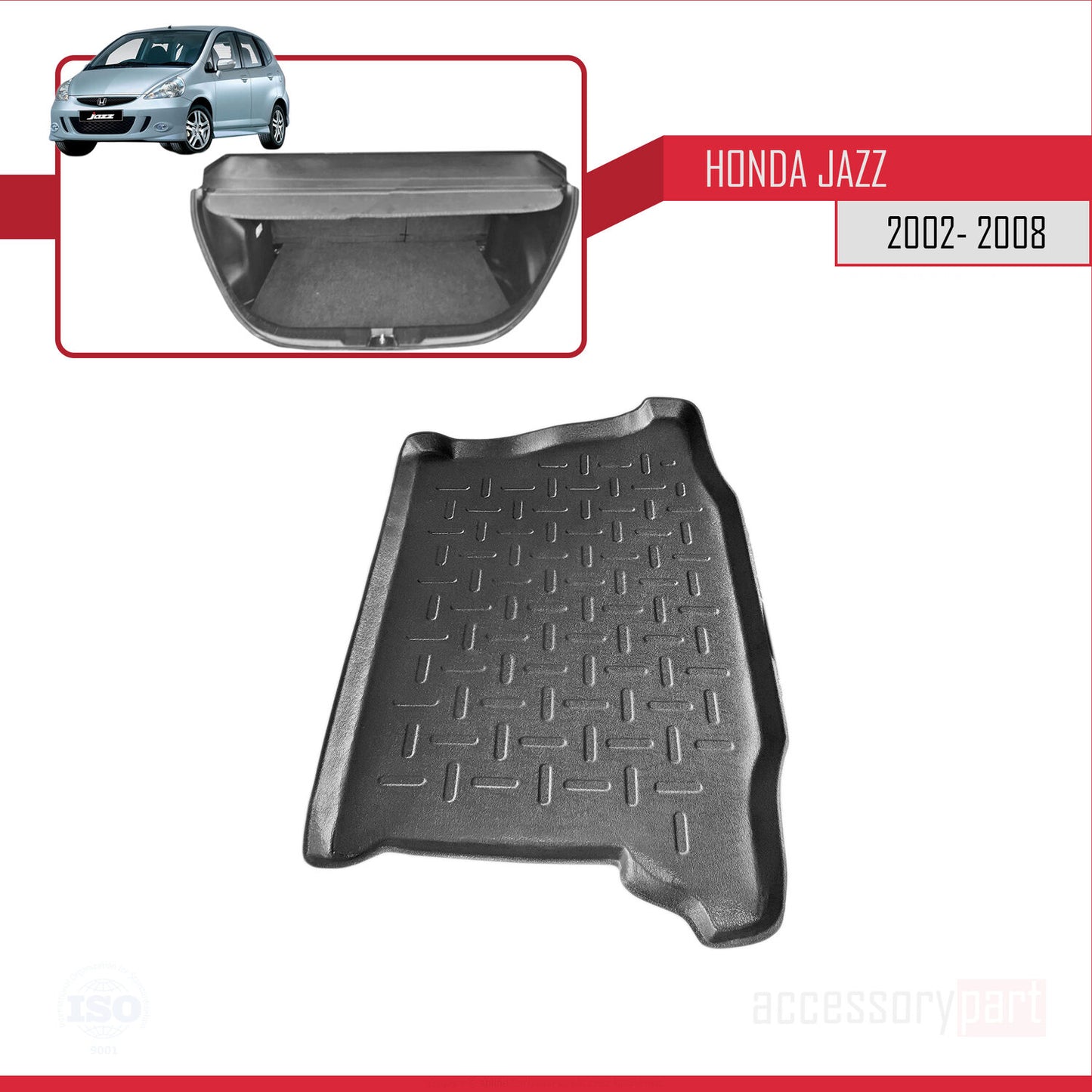 Compatible with Honda Jazz (GD) 2002-2008 Flexible Trunk Mats Cargo Liner Black