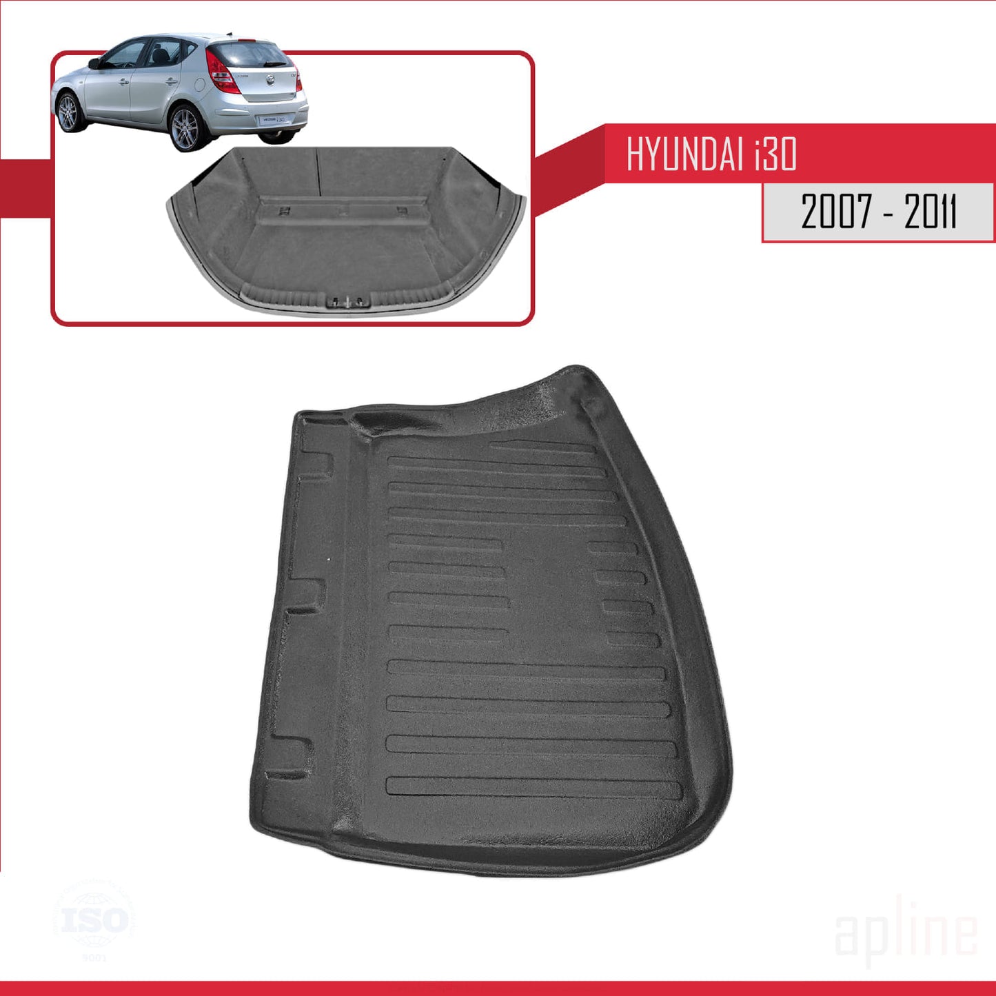 Compatible avec Hyundai i30 (FD) HB 2007-2011 Flexible Tapis de Coffre Plancher de Chargement Noir