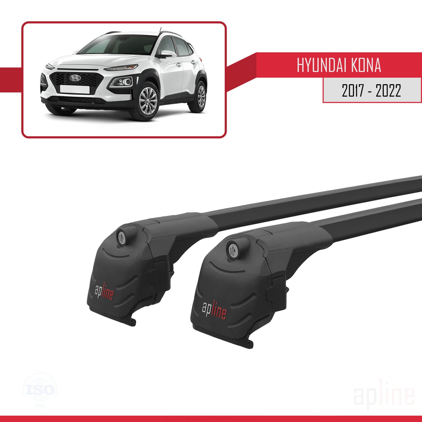 Compatible avec Hyundai Kona (OS) 2017-2022 ACE-2 Barres de Toit Railing Porte-Bagages de Voiture Noir Aluminium 2 Barres
