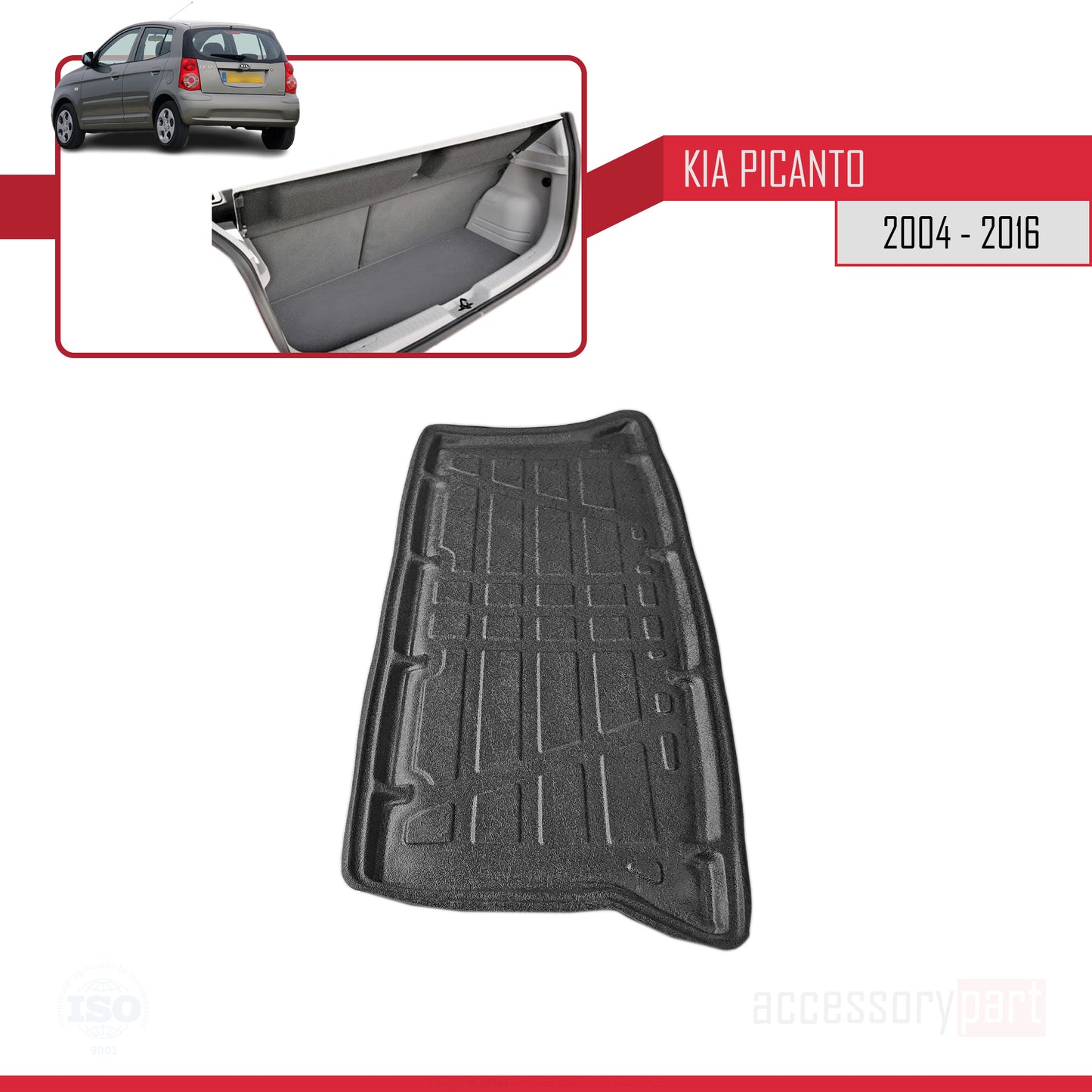 Compatible avec Kia Picanto (SA) 2004-2016 Flexible Tapis de Coffre Plancher de Chargement Noir