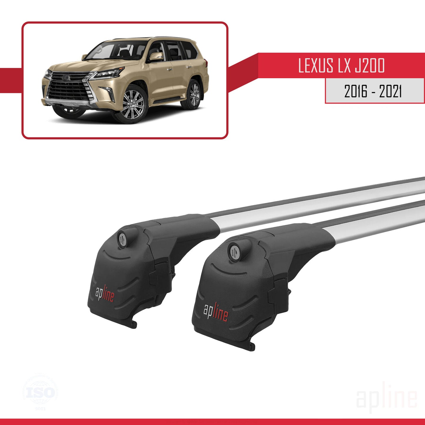 Compatible avec Lexus LX 3 (J200) 2016-2021 ACE-2 Barres de Toit Railing Porte-Bagages de Voiture Gris Aluminium 2 Barres