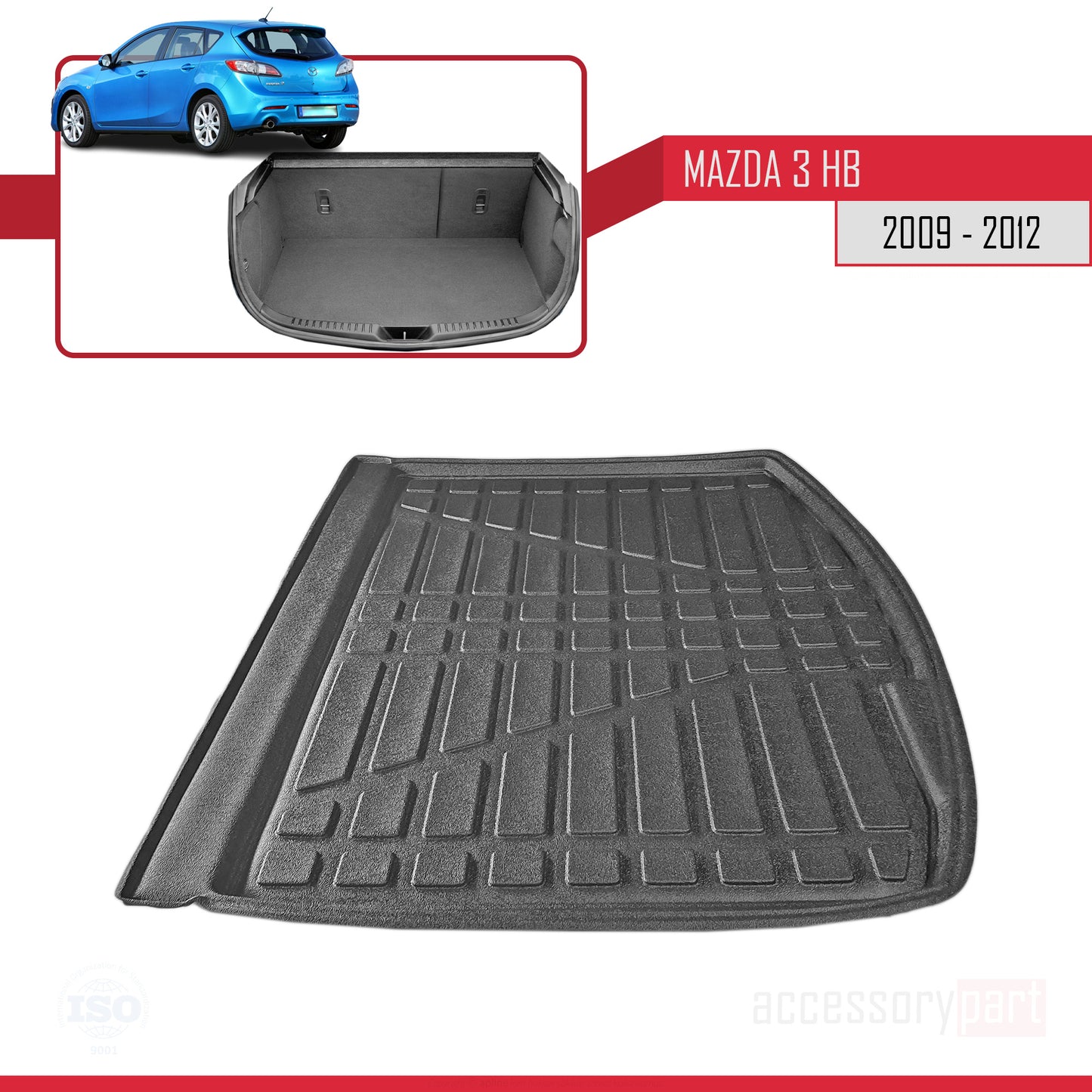 Tapis de Coffre pour Mazda Mazda 3 Hayon 2009-2012 NOIR