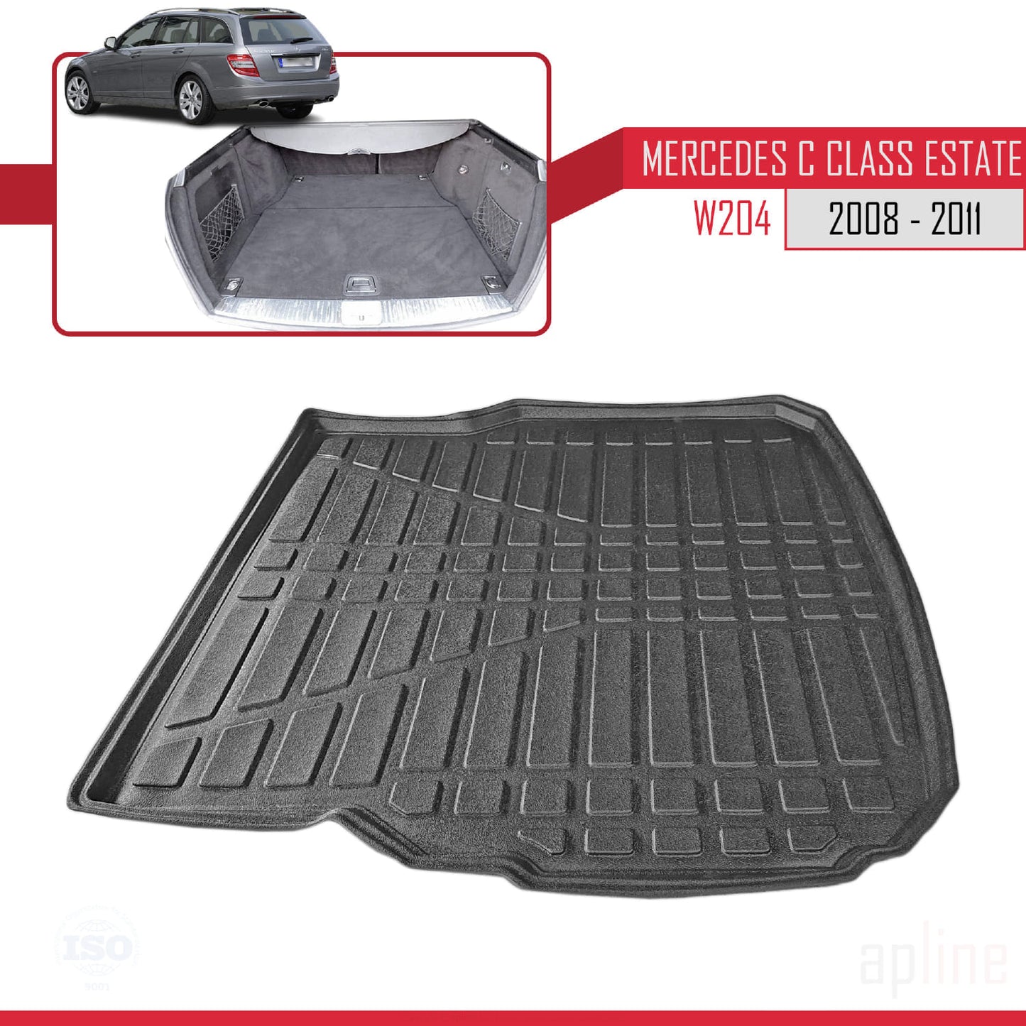 Compatible with Mercedes C Class 3 (S204) Pre-Facelift 2008-2011 Flexible Trunk Mats Cargo Liner Black
