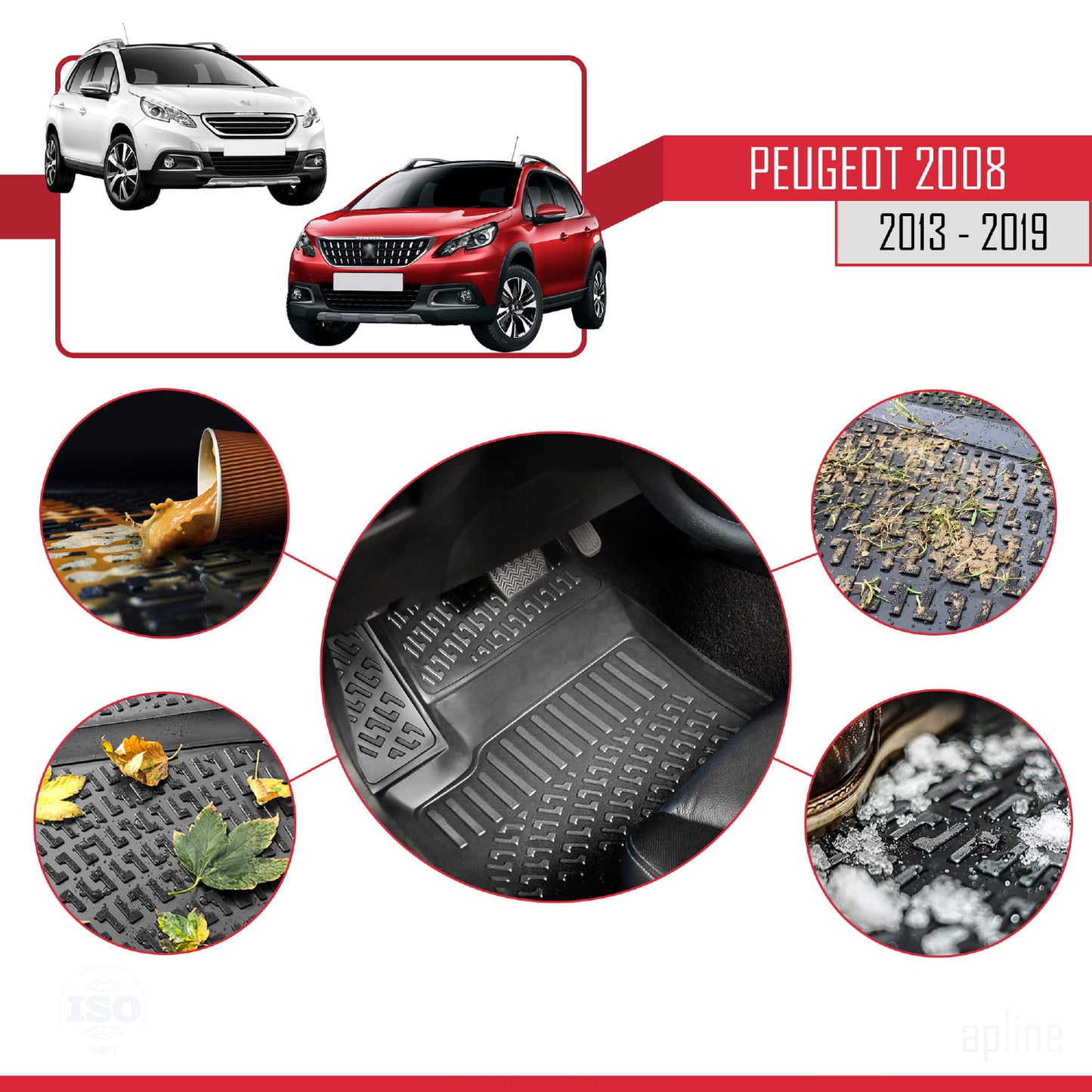 Compatible with Peugeot 2008 (A94) 2013-2019 4D Car mats Black