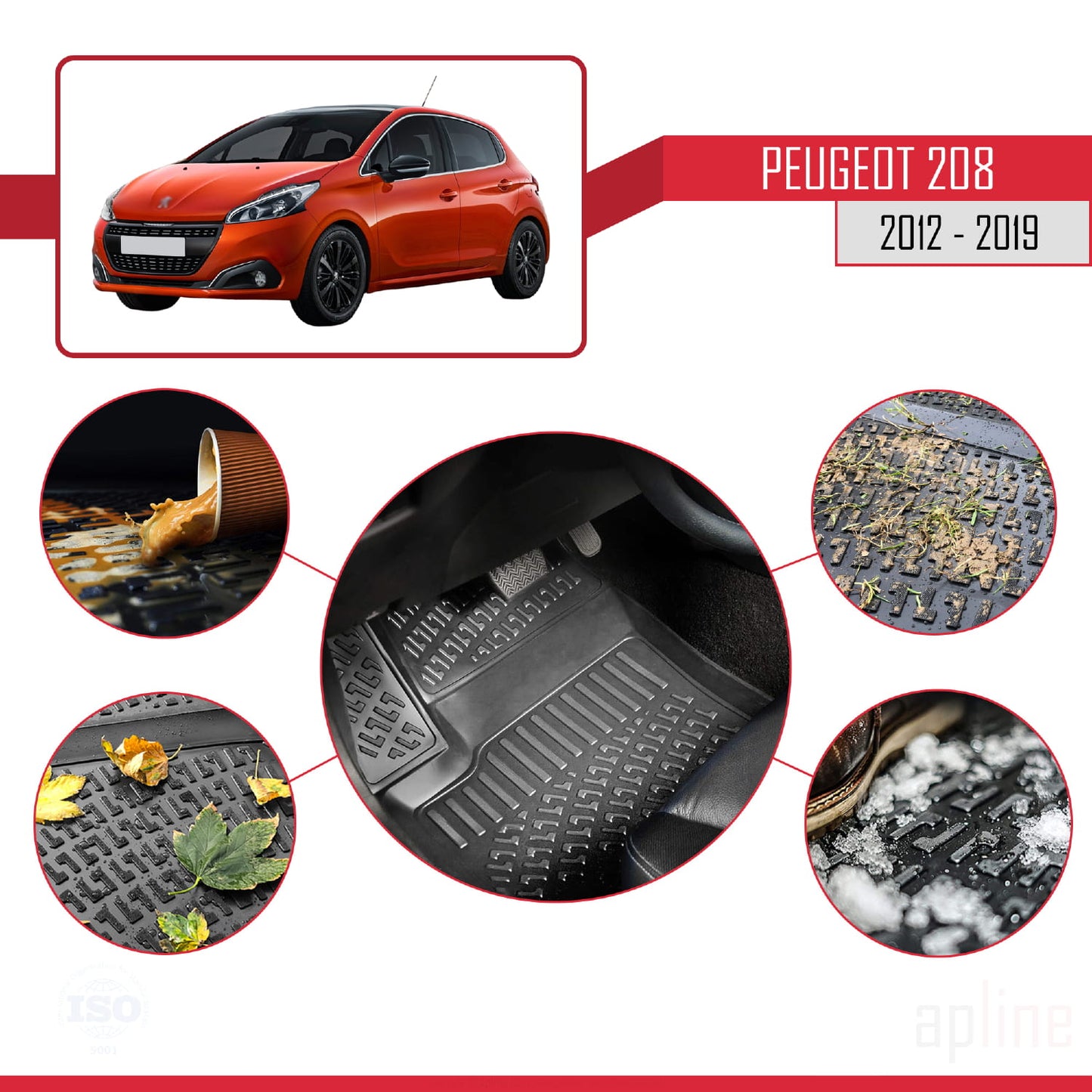 Compatible with Peugeot 208 (A9) 2012-2019 4D Car mats Black