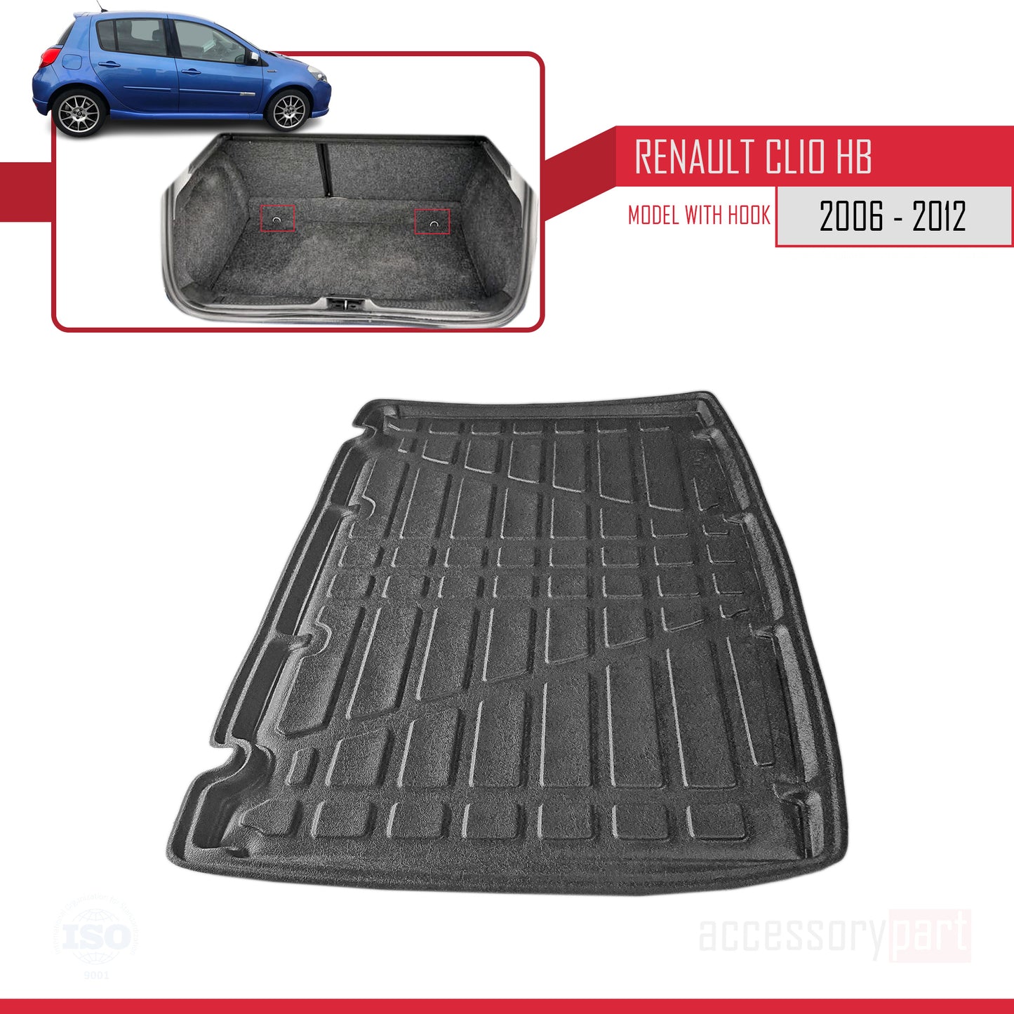 Compatible with Renault Clio 3 2006-2012 Flexible Trunk Mats Cargo Liner Black