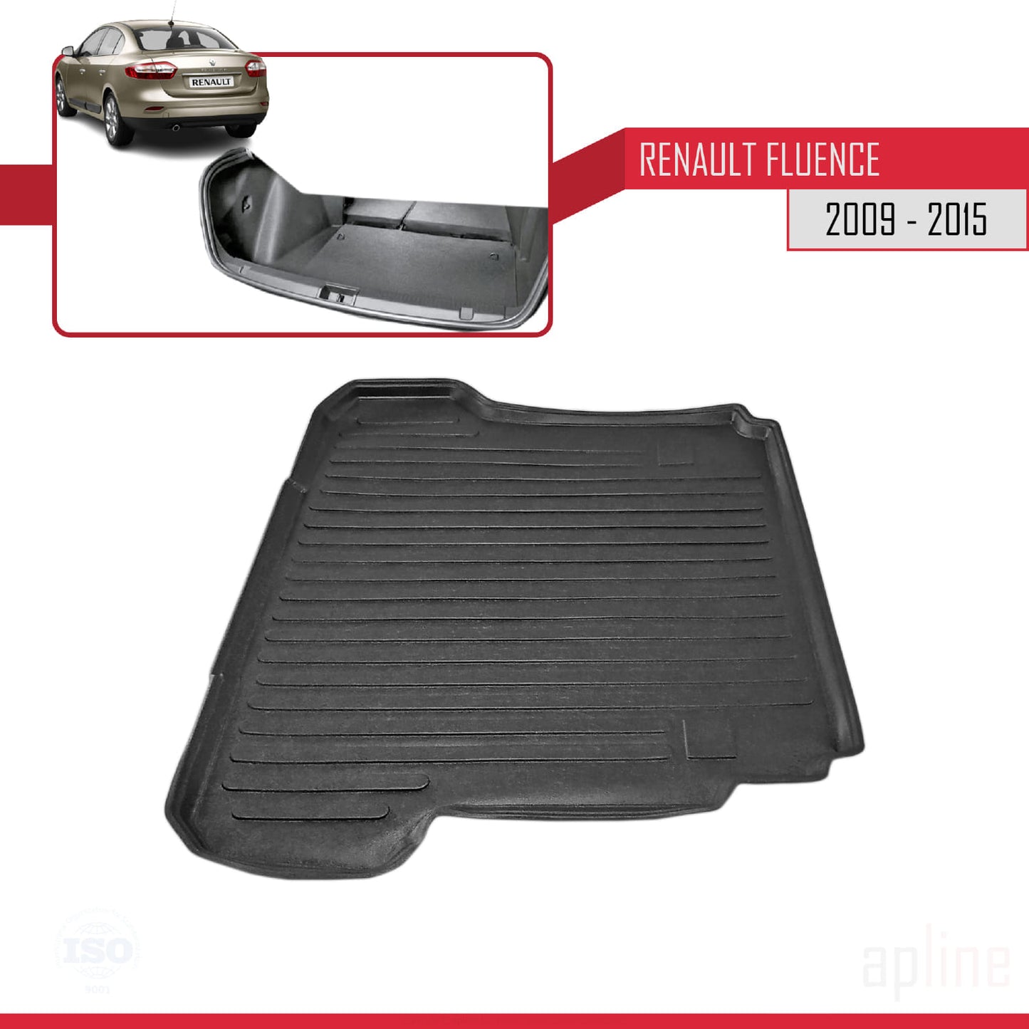 Compatible with Renault Fluence 2009-2015 Flexible Trunk Mats Cargo Liner Black