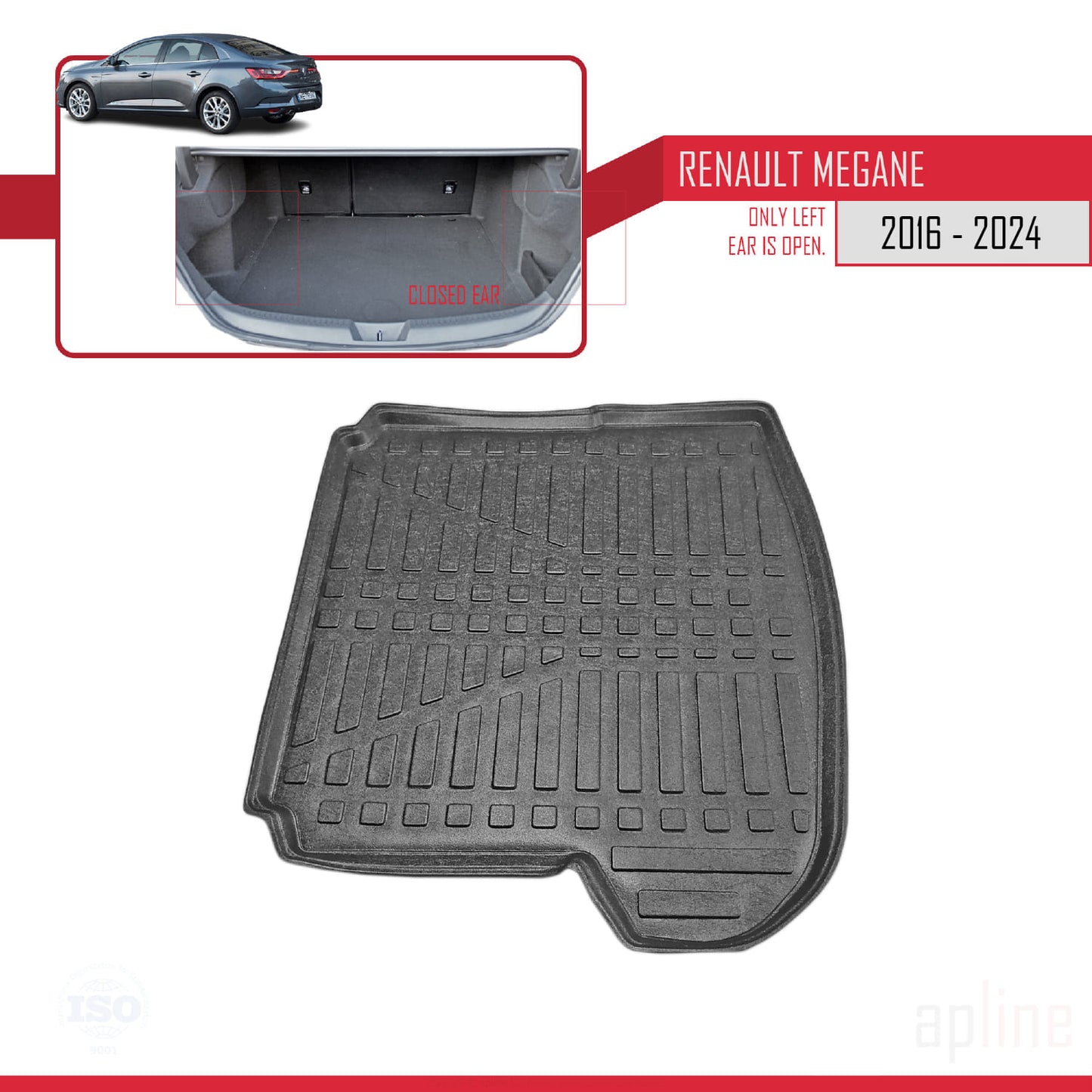 Compatible with Renault Megane 4 (BFB) Sedan 2016-2024 Flexible Trunk Mats Cargo Liner Black
