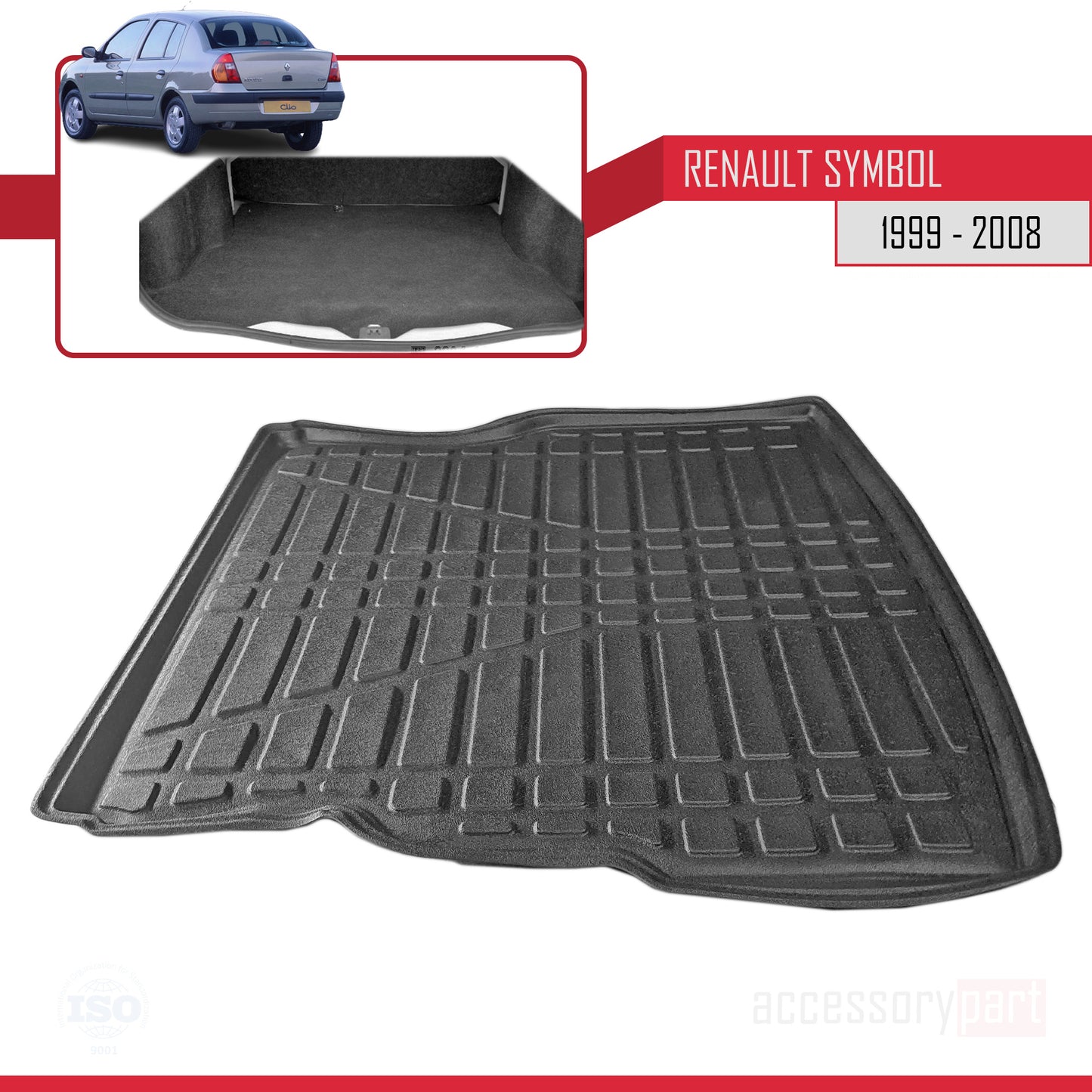 Compatible with Renault Symbol (Clio) 1999-2008 Flexible Trunk Mats Cargo Liner Black
