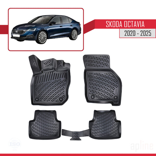 Compatible avec Skoda Octavia 4 (NX) 2020-2025 4D Tapis de Voiture Noir