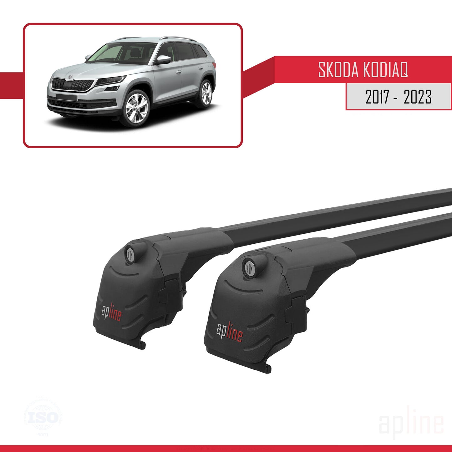 Compatible avec Skoda Kodiaq 2017-2023 ACE-2 Barres de Toit Railing Porte-Bagages de Voiture Noir Aluminium 2 Barres