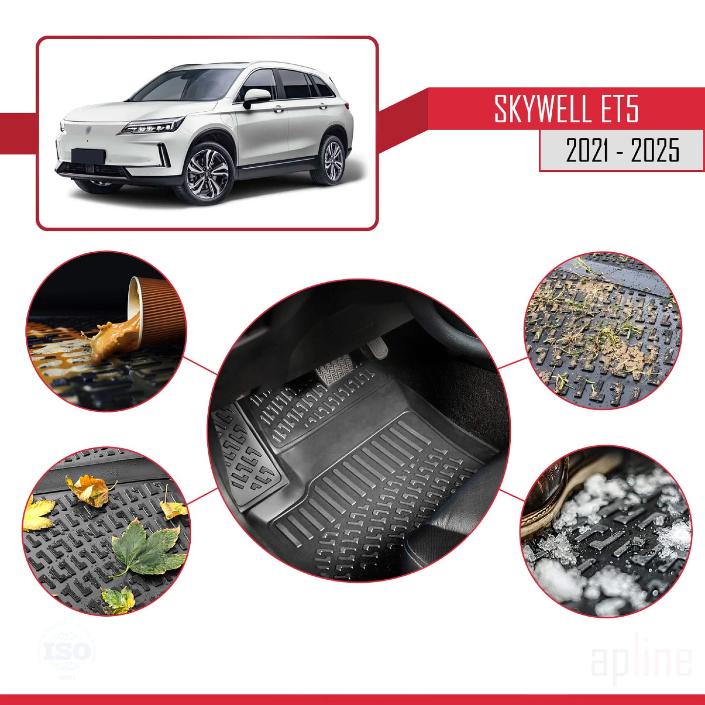 Compatible avec Skywell ET5 2021-2025 4D Tapis de Voiture Noir