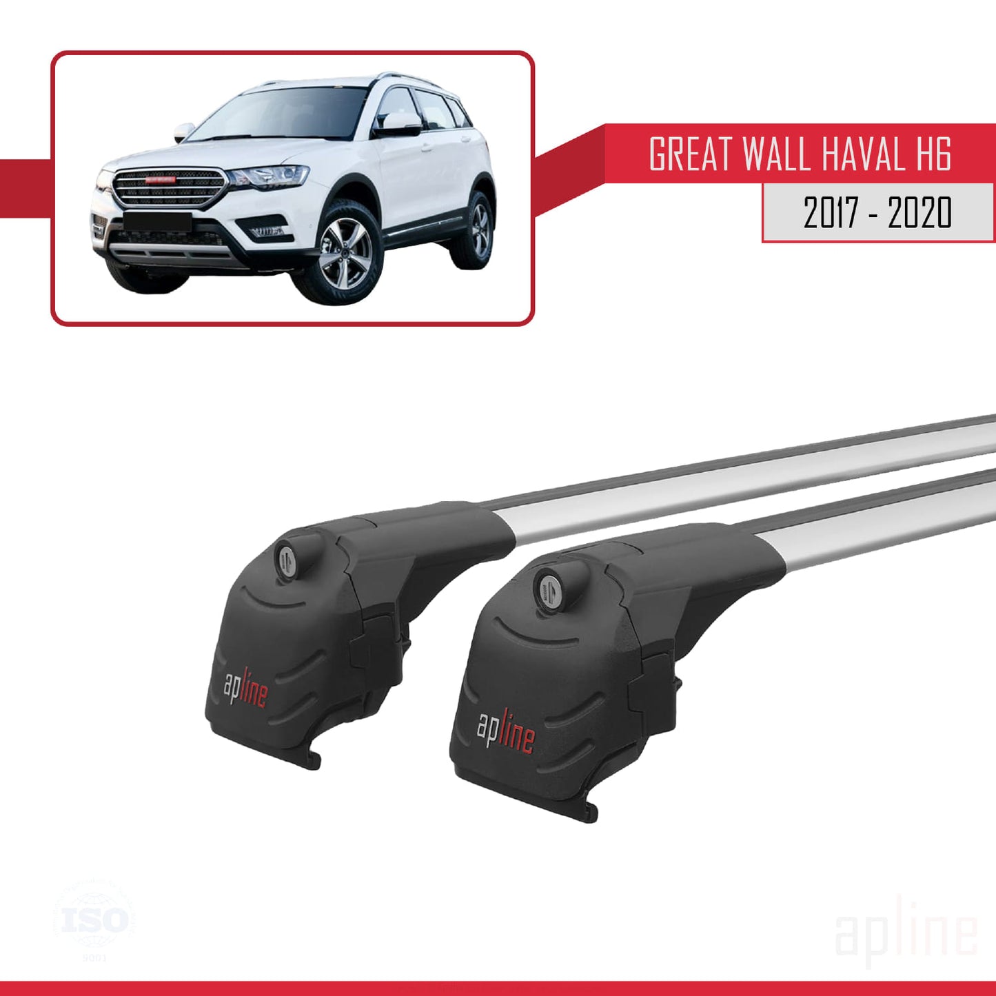 Compatible with Great Wall Haval H6 Pre-Facelift 2017-2020 ACE-2 Car Roof Rack Cross Bar Grey Aluminium 2 Bars