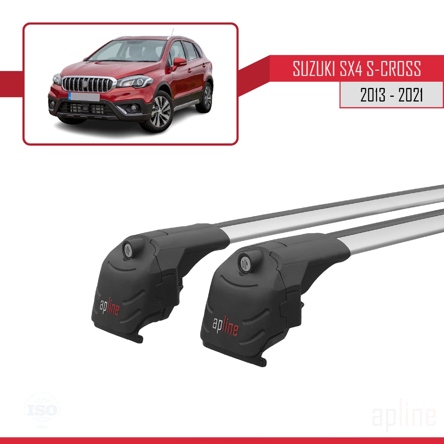 Compatible avec Suzuki SX4 S-Cross 3 (JYB) 2013-2021 ACE-2 Barres de Toit Railing Porte-Bagages de Voiture Gris Aluminium 2 Barres