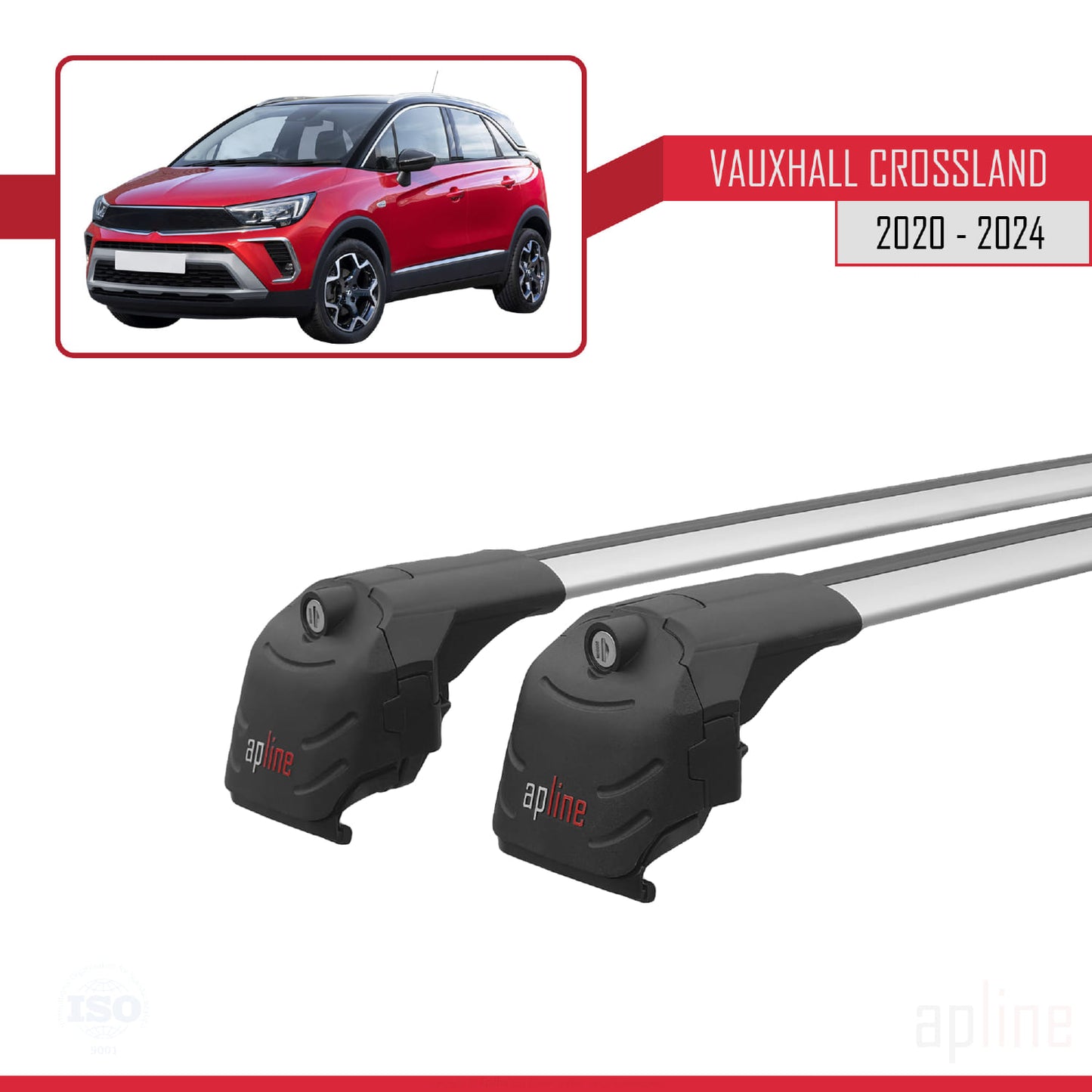 Compatible avec Vauxhall Crossland 2020-2024 ACE-2 Barres de Toit Railing Porte-Bagages de Voiture Gris Aluminium 2 Barres