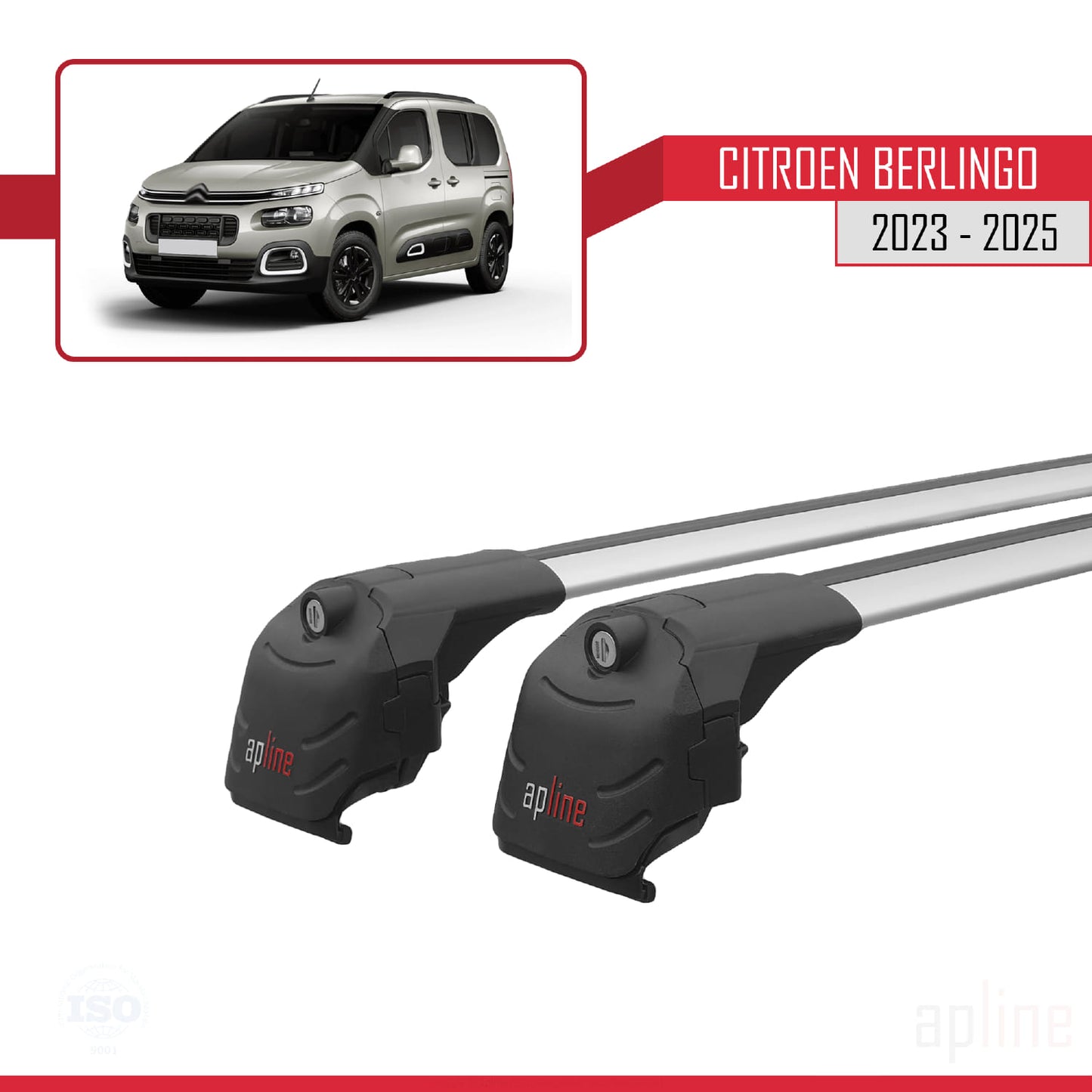 Compatible avec Citroen Berlingo 3 (K9) 2023-2025 ACE-2 Barres de Toit Railing Porte-Bagages de Voiture Gris Aluminium 2 Barres