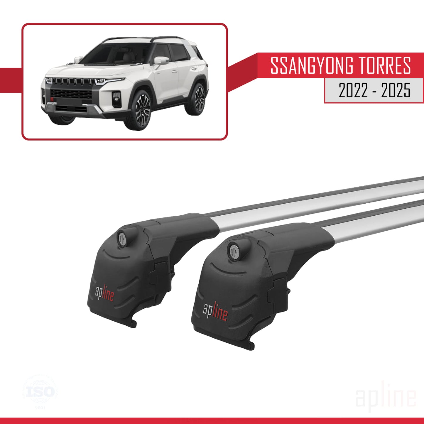 Compatible avec SsangYong Torres 2022-2025 ACE-2 Barres de Toit Railing Porte-Bagages de Voiture Gris Aluminium 2 Barres