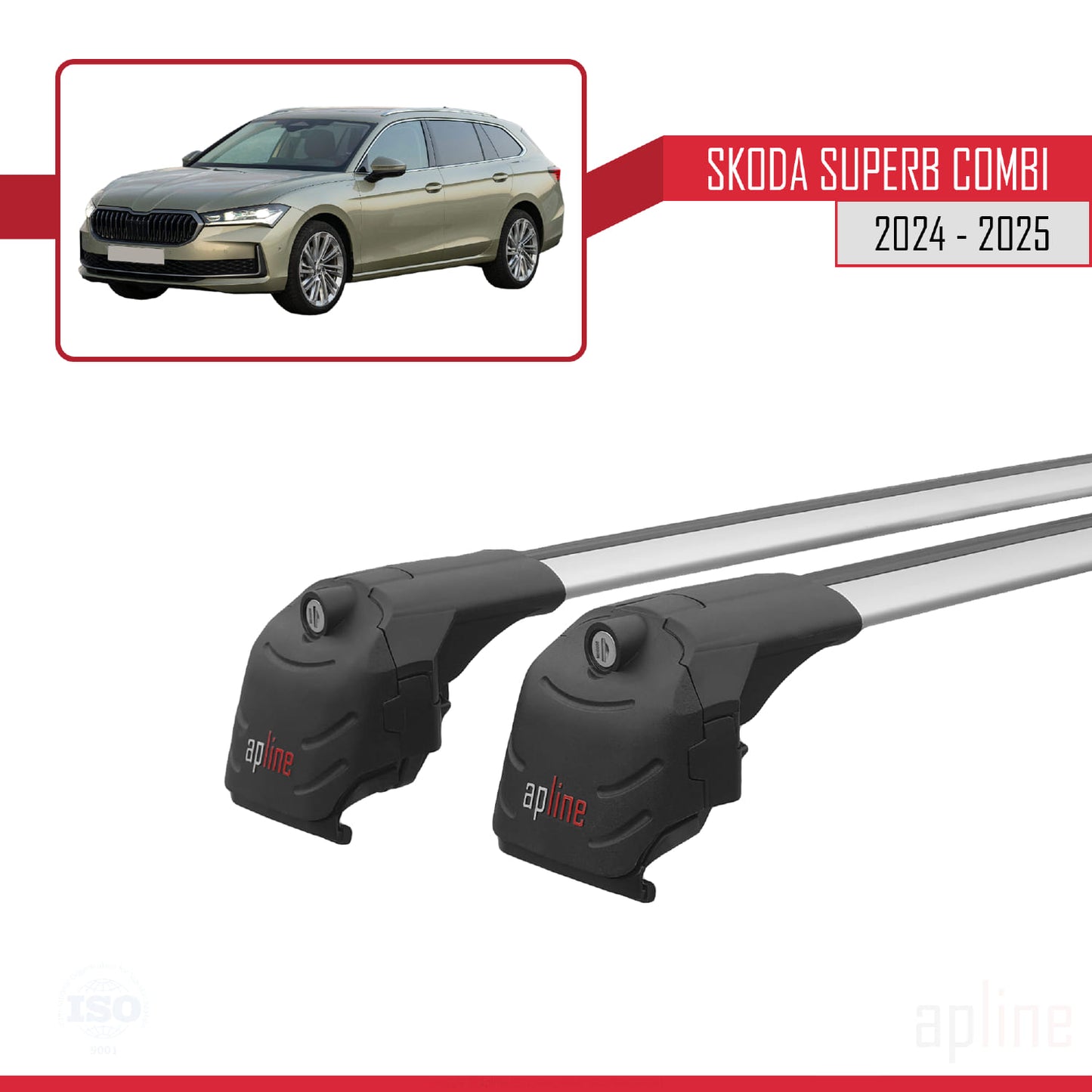 Compatible avec Skoda Superb Combi 2024-2025 ACE-2 Barres de Toit Railing Porte-Bagages de Voiture Gris Aluminium 2 Barres