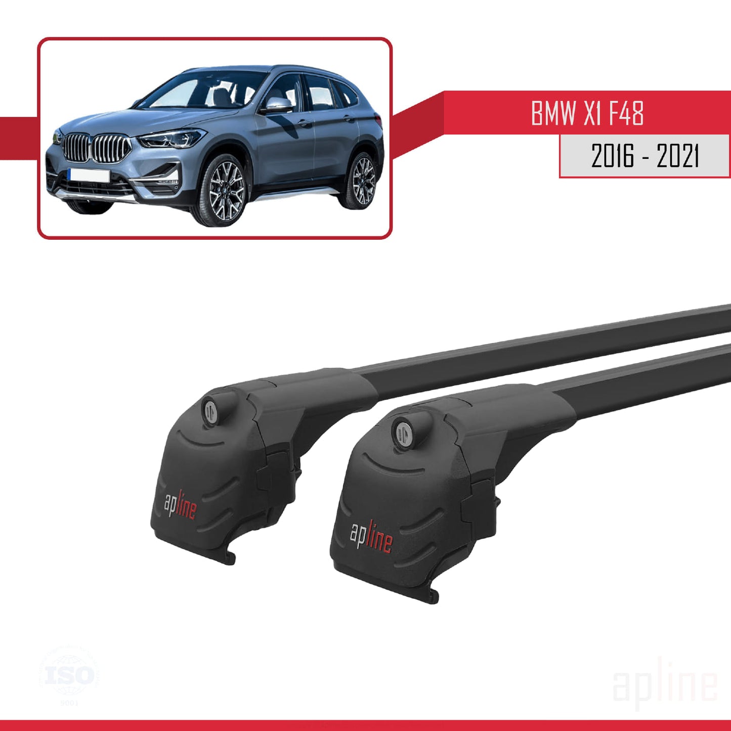 Compatible avec BMW X1 (F48) 2016-2022 ACE-2 Barres de Toit Railing Porte-Bagages de Voiture Noir Aluminium 2 Barres