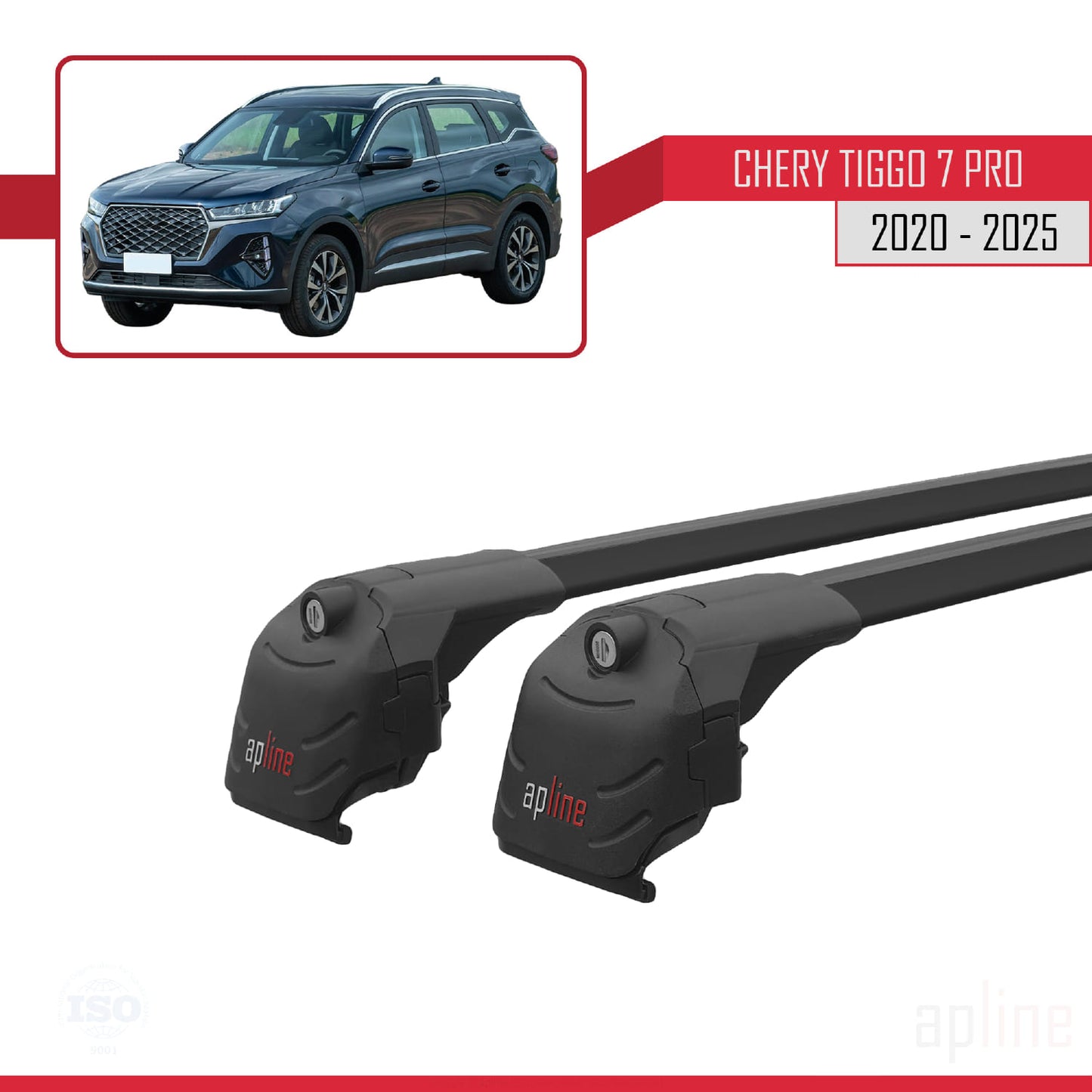Compatible avec Chery Tiggo 7 (T15) Pro 2020-2025 ACE-2 Barres de Toit Railing Porte-Bagages de Voiture Noir Aluminium 2 Barres