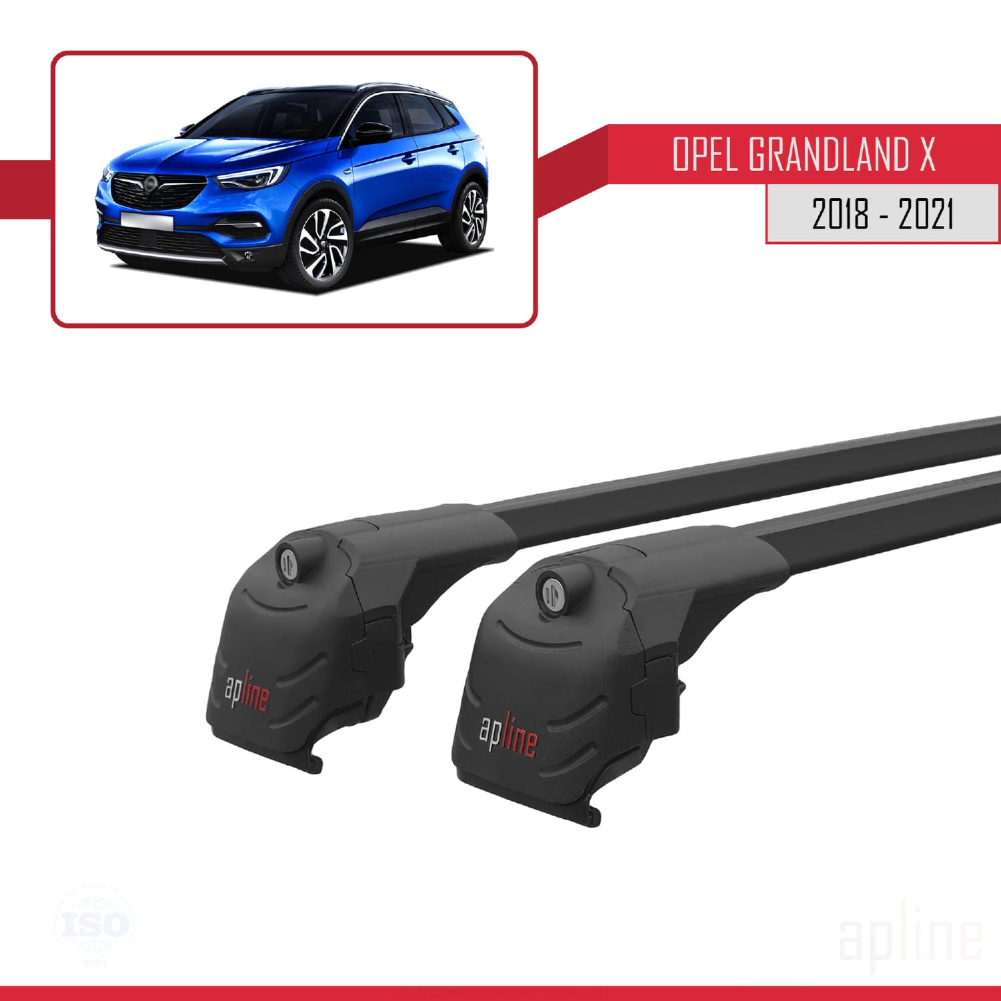 Compatible with Opel Grandland X 2018-2021 ACE-2 Car Roof Rack Cross Bar Black Aluminium 2 Bars