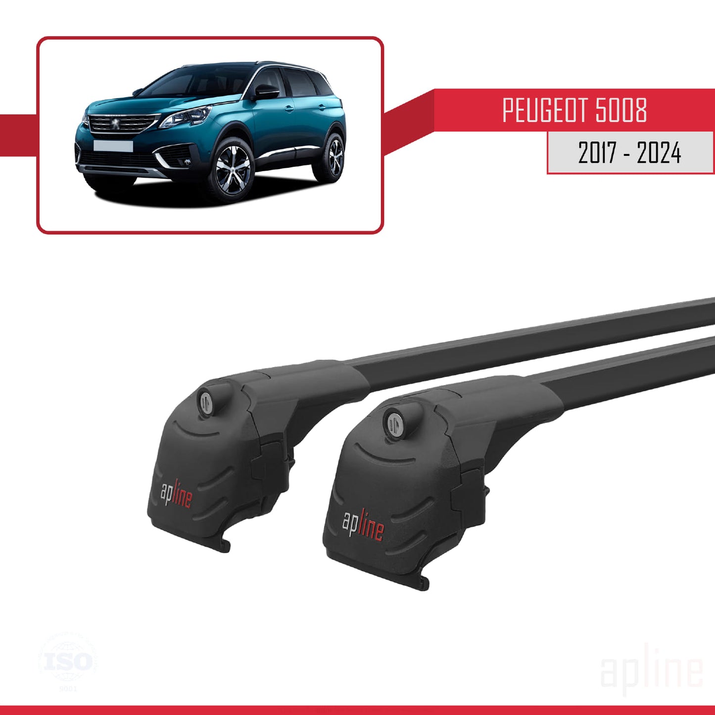 Compatible avec Peugeot 5008 II (P87) 2017-2024 ACE-2 Barres de Toit Railing Porte-Bagages de Voiture Noir Aluminium 2 Barres