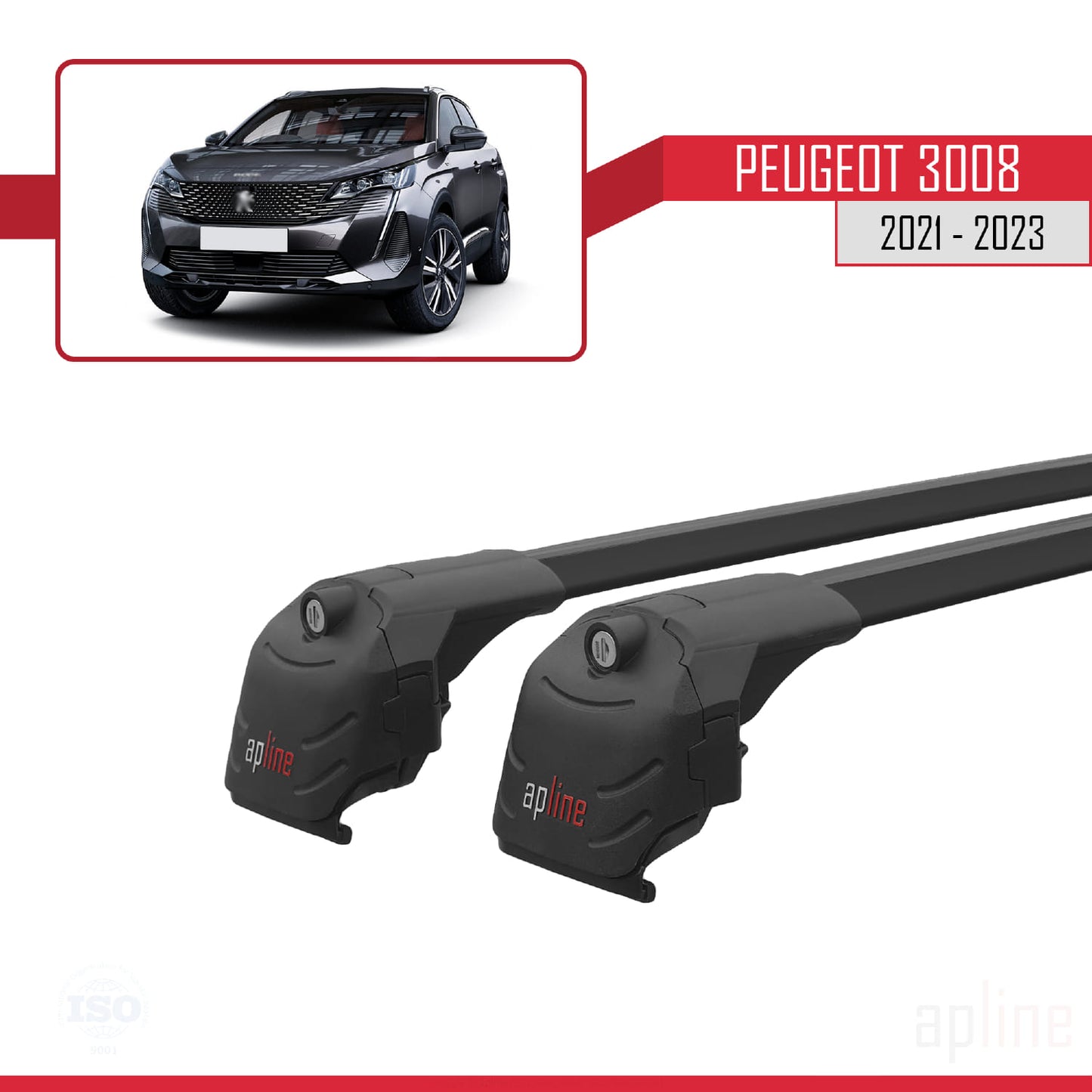 Compatible with Peugeot 3008 II (P84) Post-Facelift 2021-2023 ACE-2 Car Roof Rack Cross Bar Black Aluminium 2 Bars