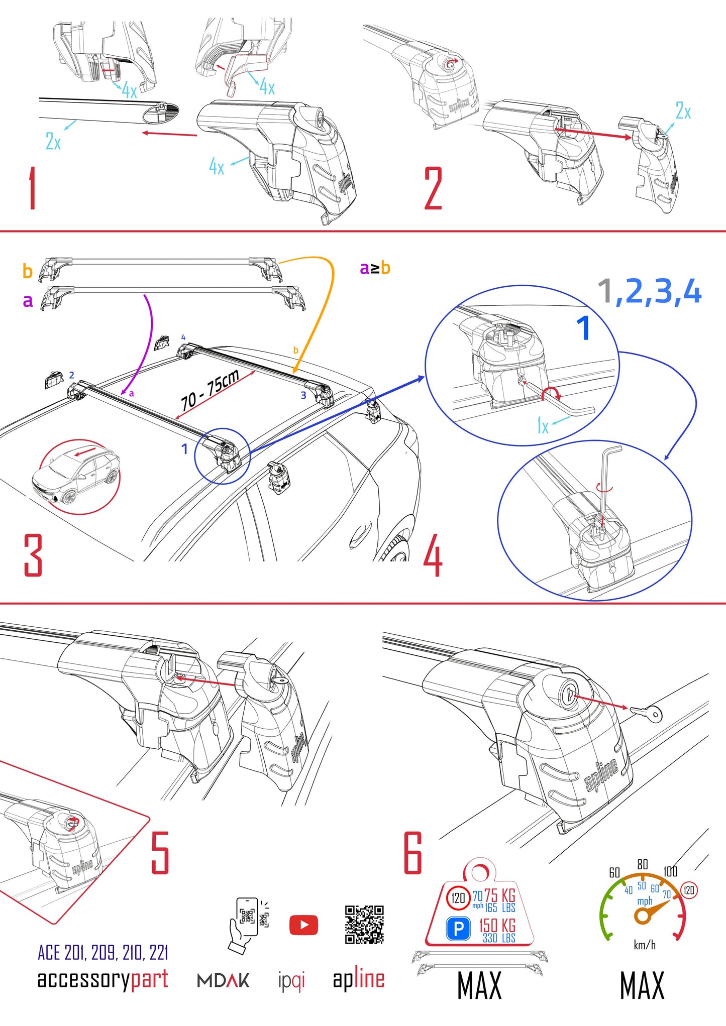 Compatible avec Audi A6 (C7) Avant 2011-2018 ACE-2 modèle Barres de Toit Railing Porte-Bagages de Voiture Gris Aluminium Barres