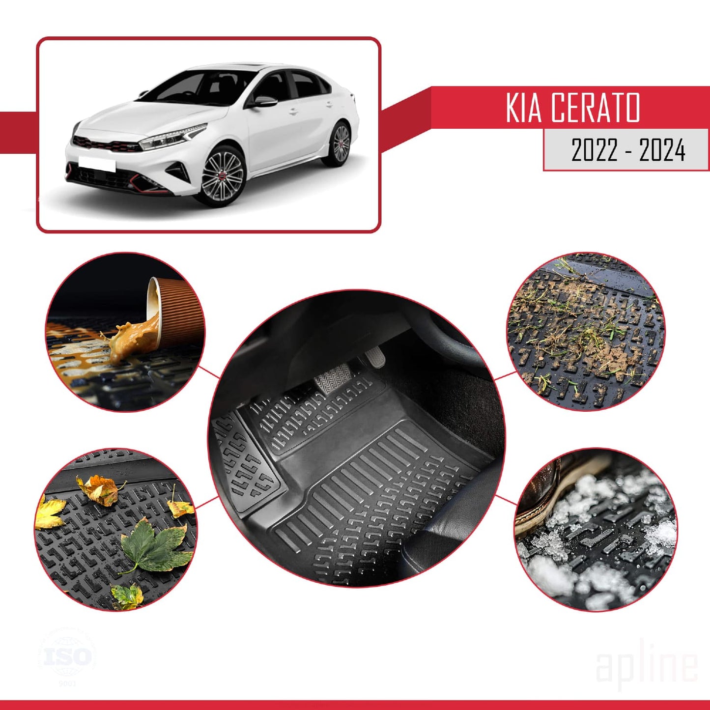 Compatible with Kia Cerato 2022-2024 4D Car mats Black