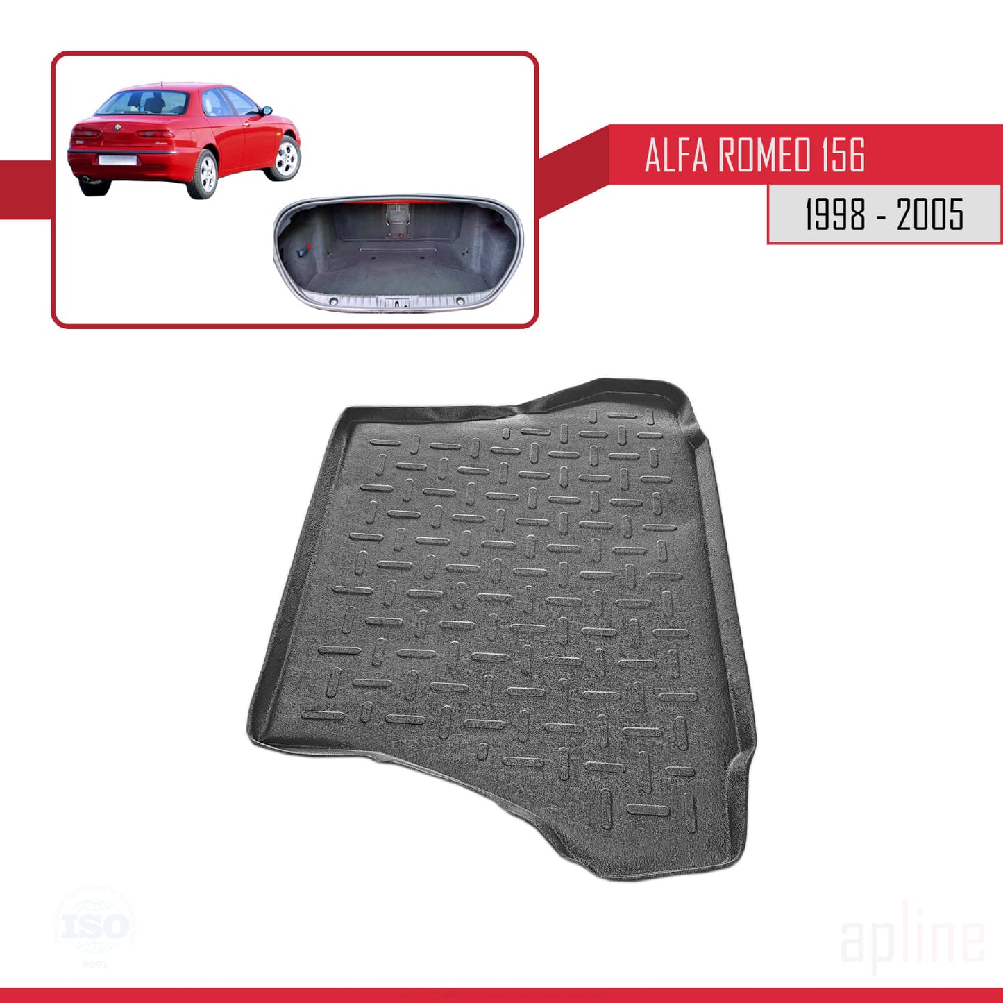 Compatible avec Alfa Romeo 156 (T932) Berline 1998-2005 Flexible Tapis de Coffre Plancher de Chargement Noir