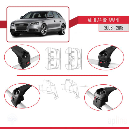 Compatible avec A4 (B8) Avant 2008-2015 ACE-2 Barres de Toit Railing Porte-Bagages de Voiture Noir Aluminium 2 Barres