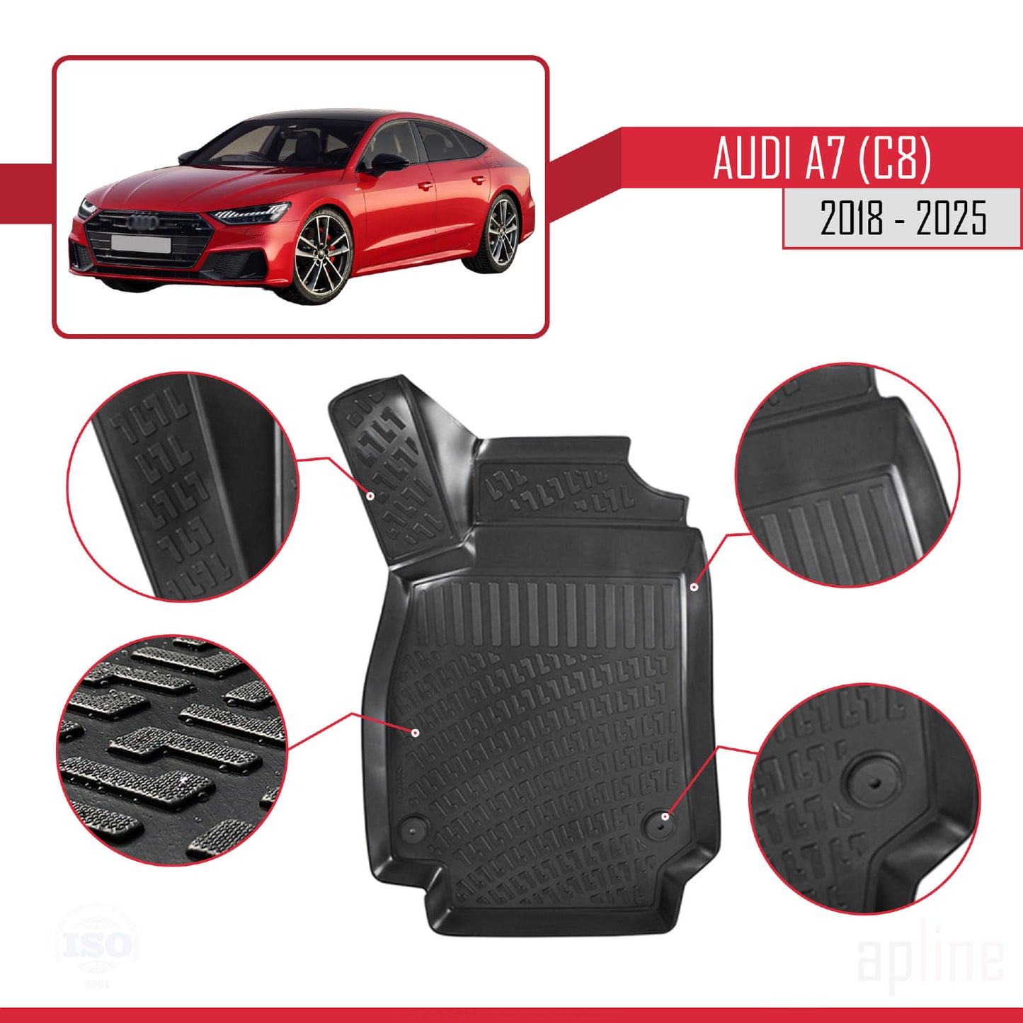 Compatible avec A7 (C8) 2018-2025 4D Tapis de Voiture Noir