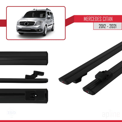 Compatible avec Mercedes Citan (W415) 2012-2021 BASIC Model Barres de Toit Railing Porte-Bagages de Voiture Noir Aluminium 2 Barres