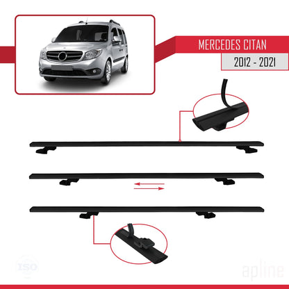 Compatible avec Mercedes Citan (W415) 2012-2021 BASIC Model Barres de Toit Railing Porte-Bagages de Voiture Noir Aluminium 2 Barres
