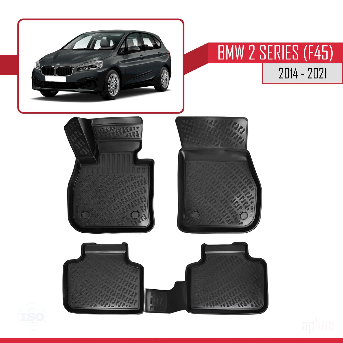 Compatible avec BMW Série 2 (F45) Active Tourer 2014-2021 4D Tapis de Voiture Noir