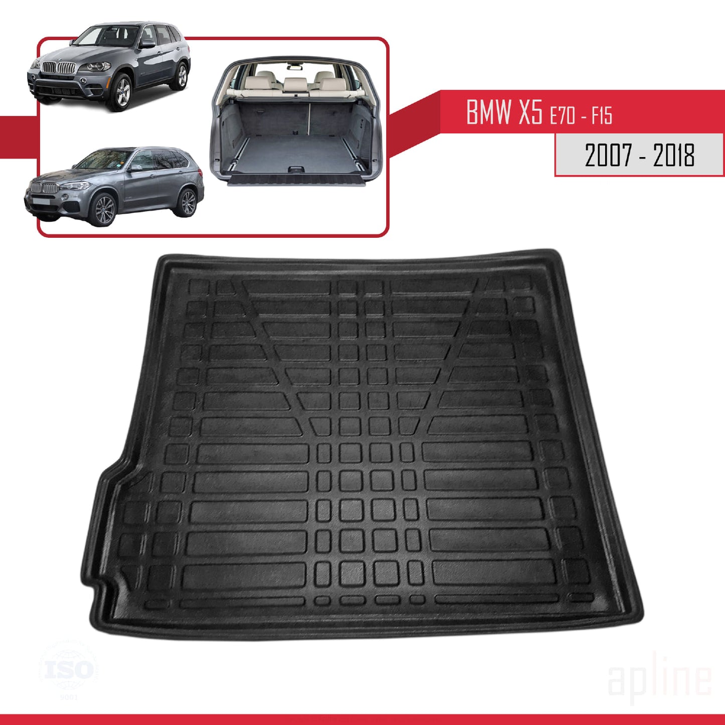 Compatible avec BMW X5 (E70/F15) 2007-2018 Flexible Tapis de Coffre Plancher de Chargement Noir