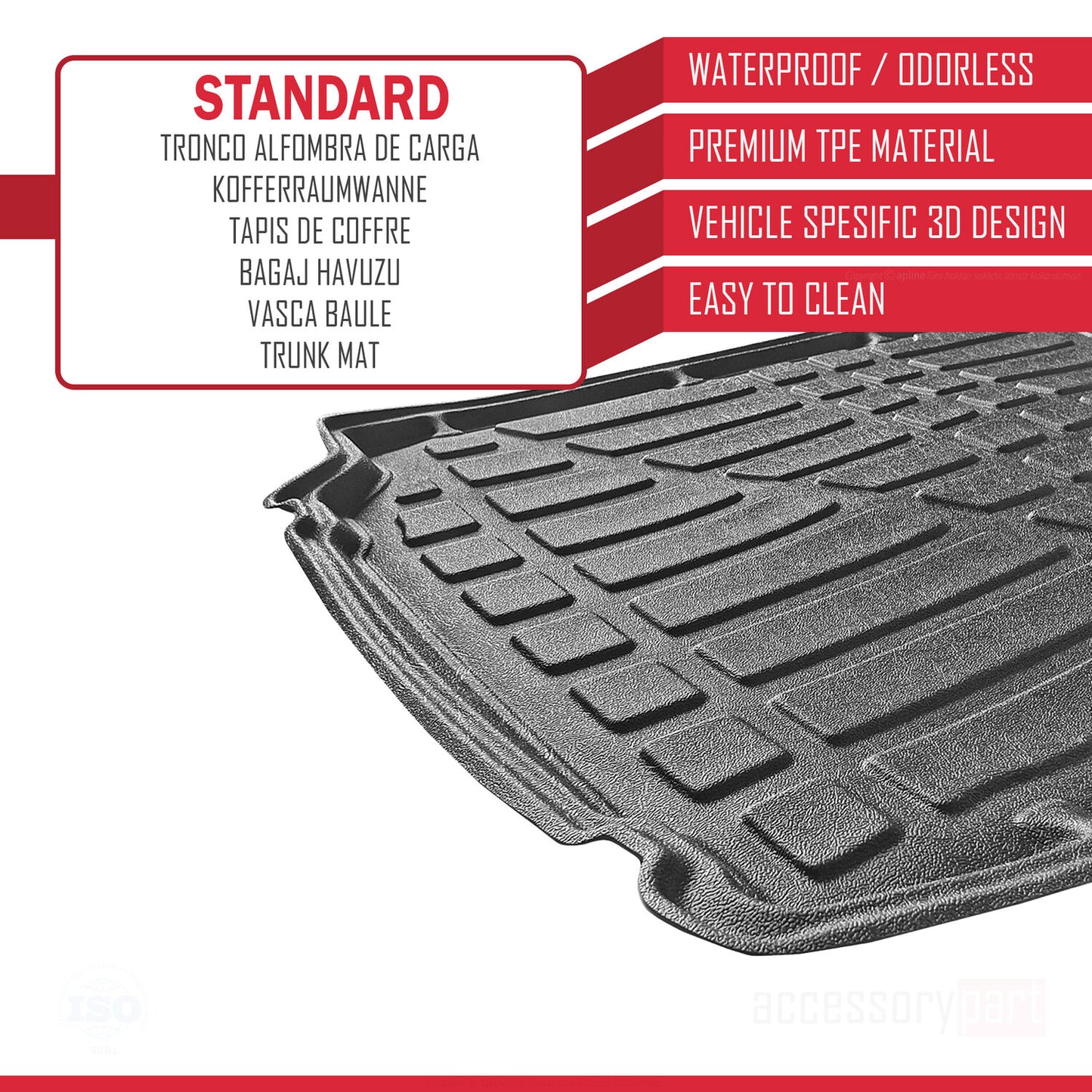 Compatible avec Ford Kuga 2 (C520) 2013-2019 Flexible Tapis de Coffre Plancher de Chargement Noir