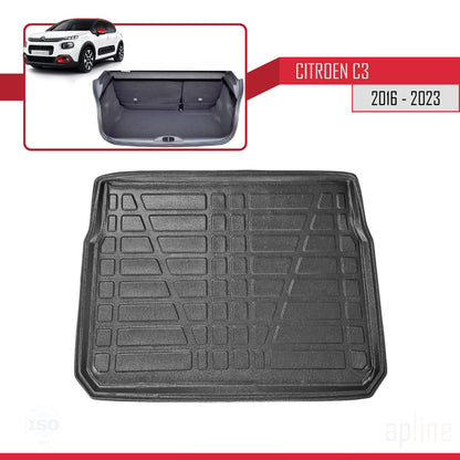 Compatible avec Citroen C3 III (SX/SY) 2016-2023 Flexible Tapis de Coffre Plancher de Chargement Noir