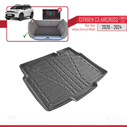 Tapis de Coffre pour Citroen C3 AIRCROSS 2020-2024 Plancher de Chargement Inférieur Flexible NOIR