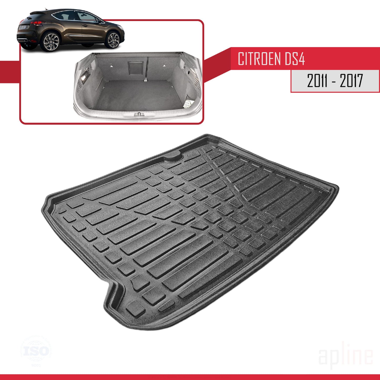 Tapis de Coffre pour Citroen DS4 2012-2017 Flexible NOIR