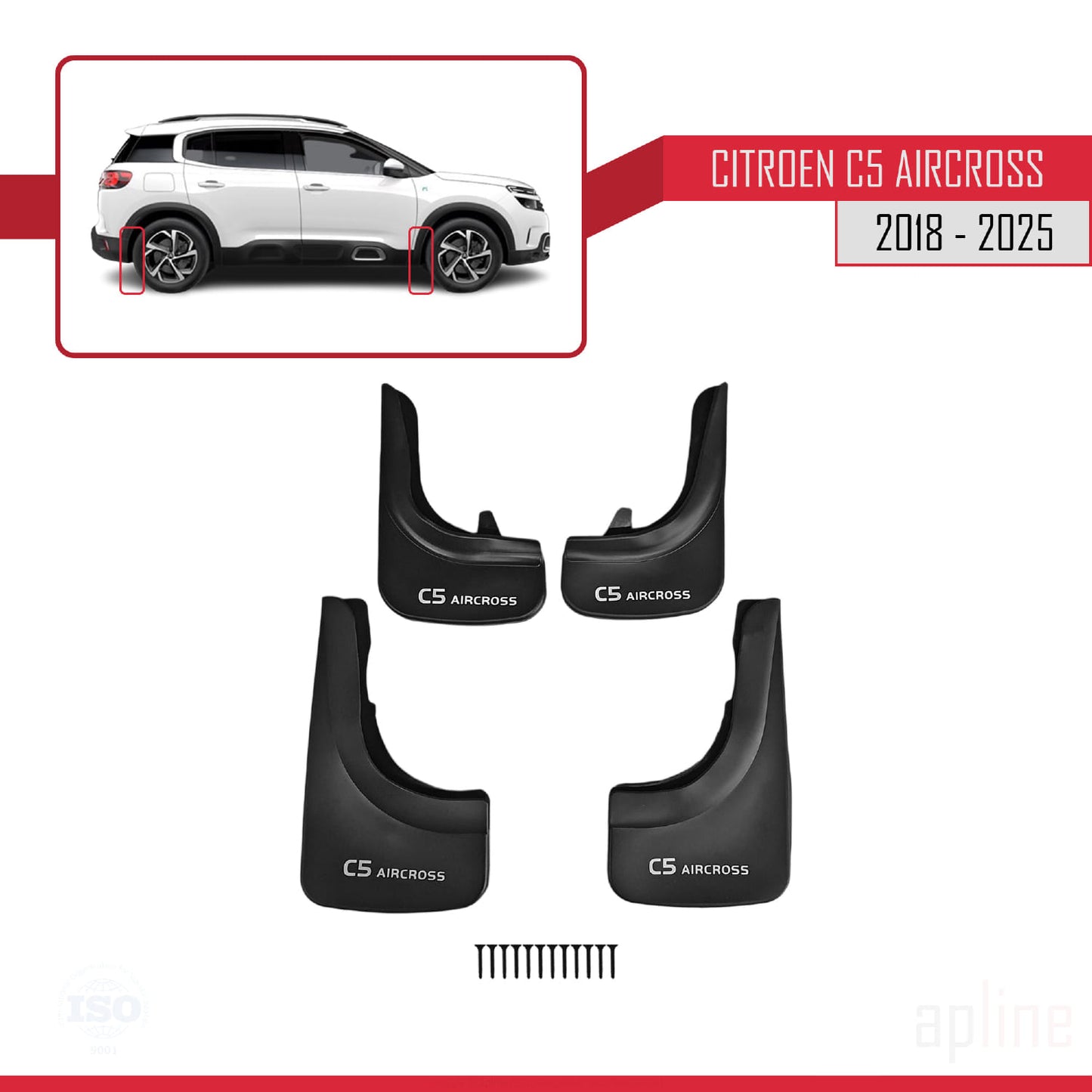 Compatible avec Citroen C5 Aircross 2018-2025 Jeu de Bavettes Garde-boue Avant et Arrière de Voiture 4 Pcs Noir