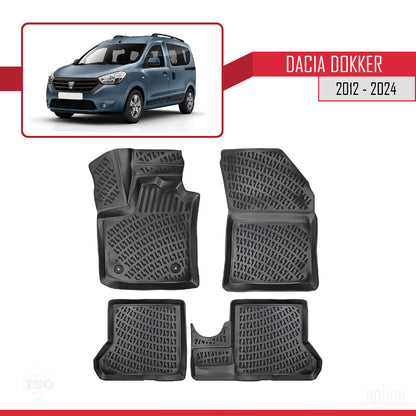 Compatible avec Dacia Dokker (K67) 2012-2024 4D Tapis de Voiture Noir