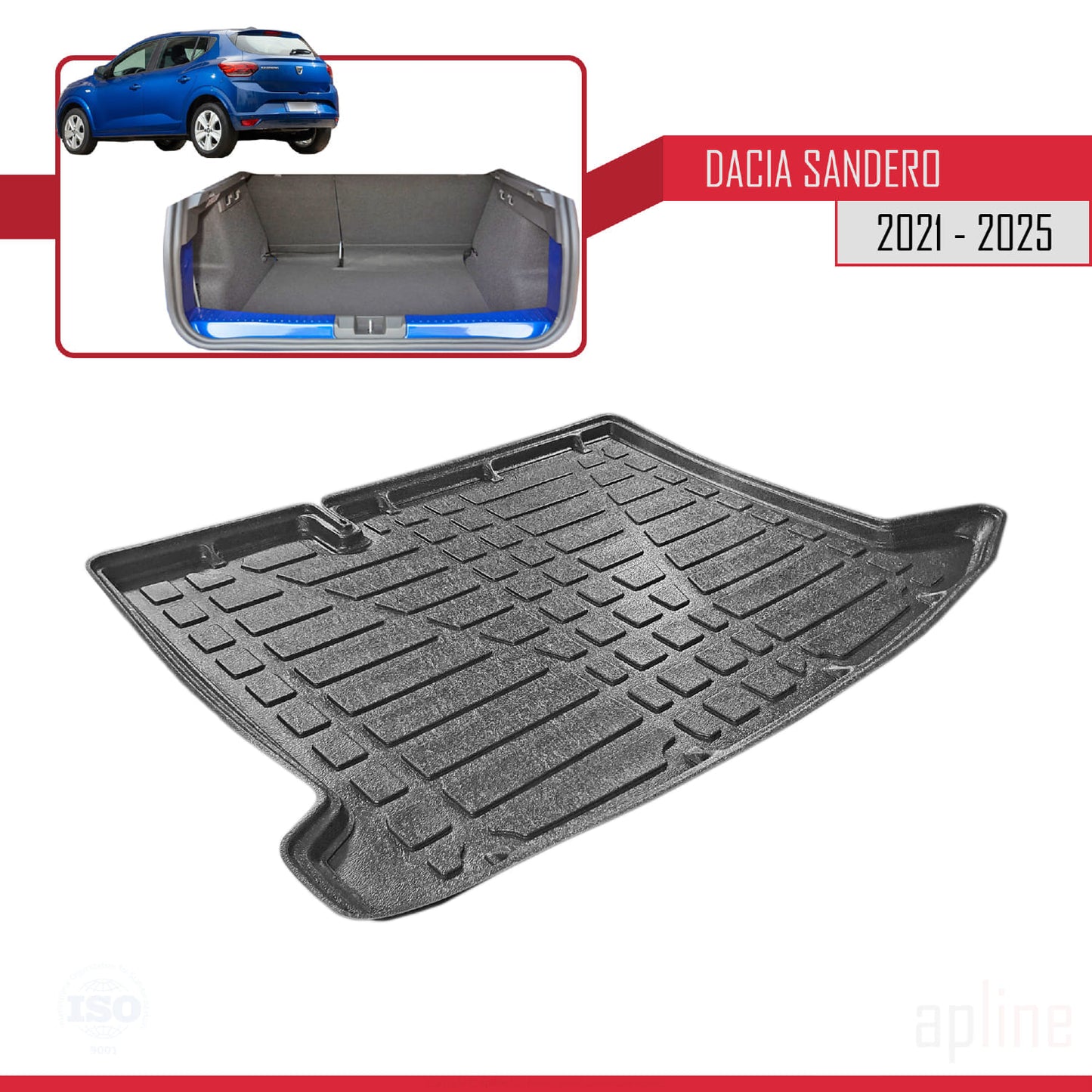 Compatible avec Dacia Sandero 3 (DJF) 2021-2025 Flexible Tapis de Coffre Plancher de Chargement Noir