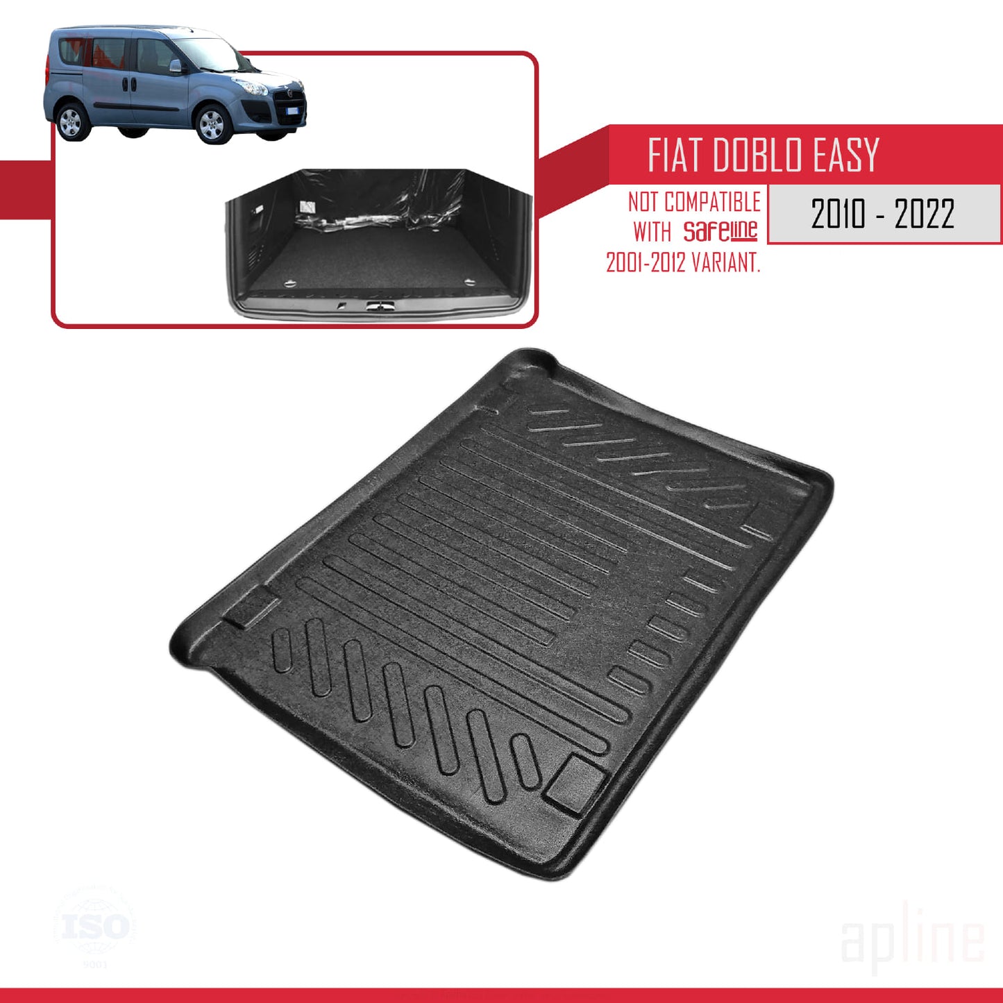 Compatible avec Fiat Doblo 2 Easy 2010-2022 Flexible Tapis de Coffre Plancher de Chargement Noir